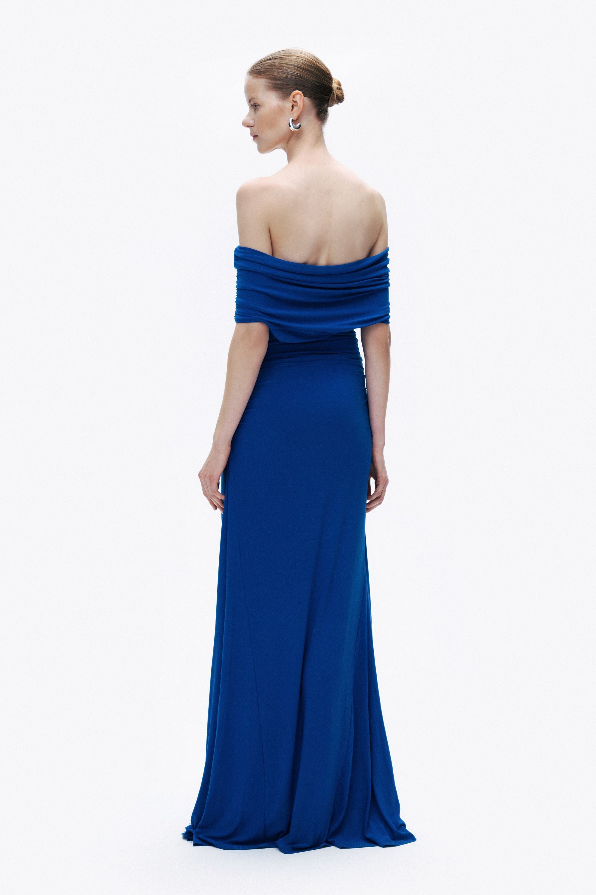 Saxe Open Shoulder Draped Maxi Dress