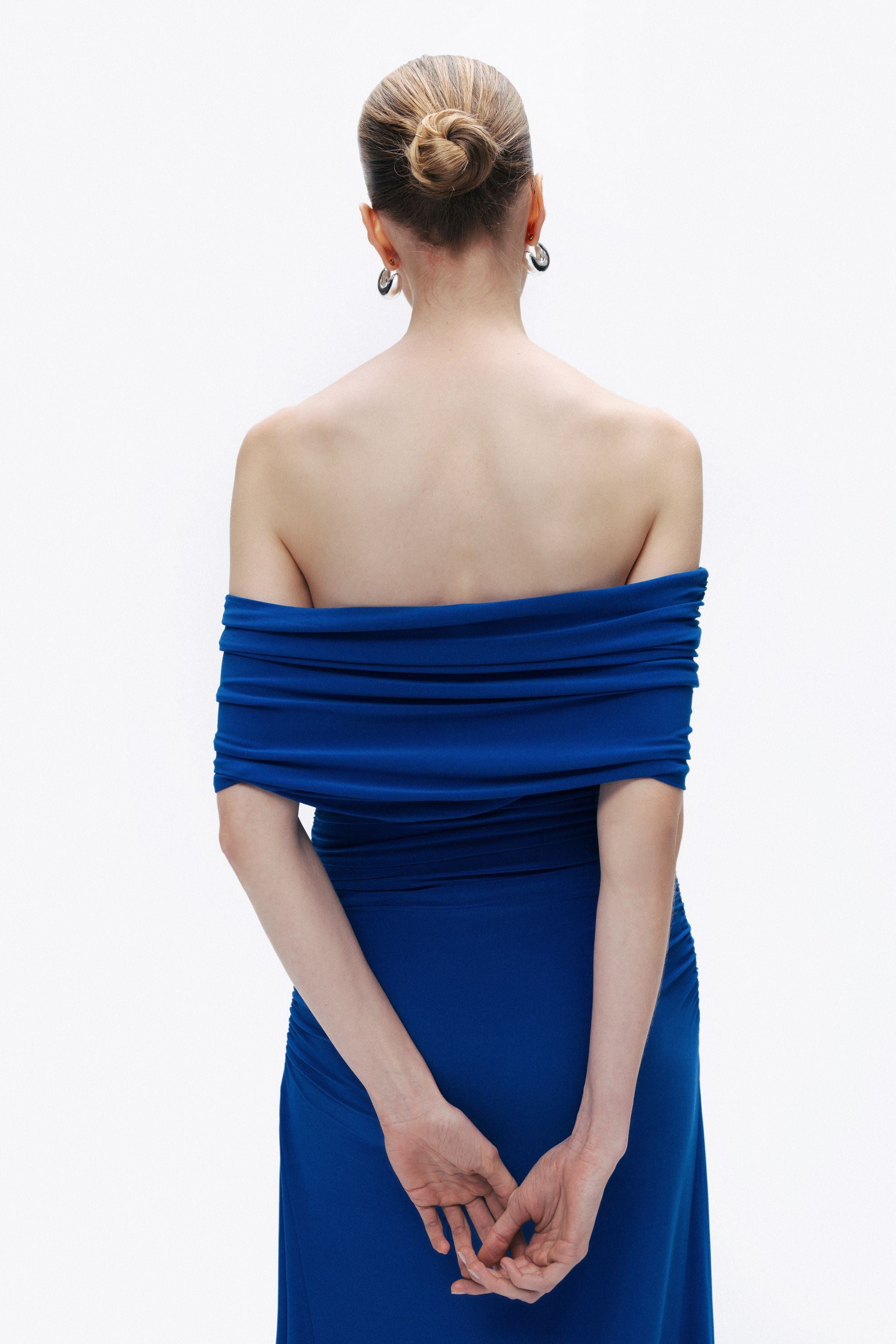 Saxe Open Shoulder Draped Maxi Dress