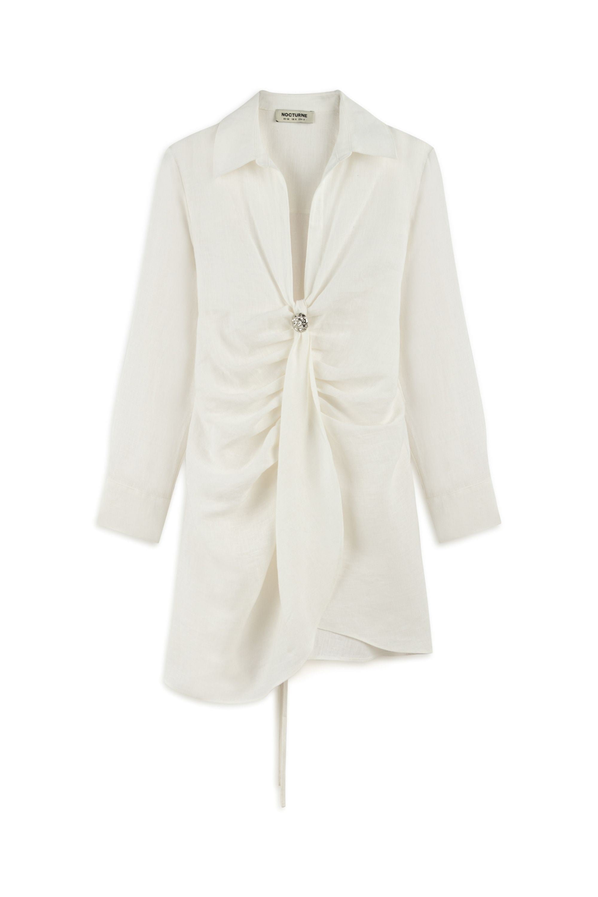 Ecru Linen Mini Dress with Accessory Detail