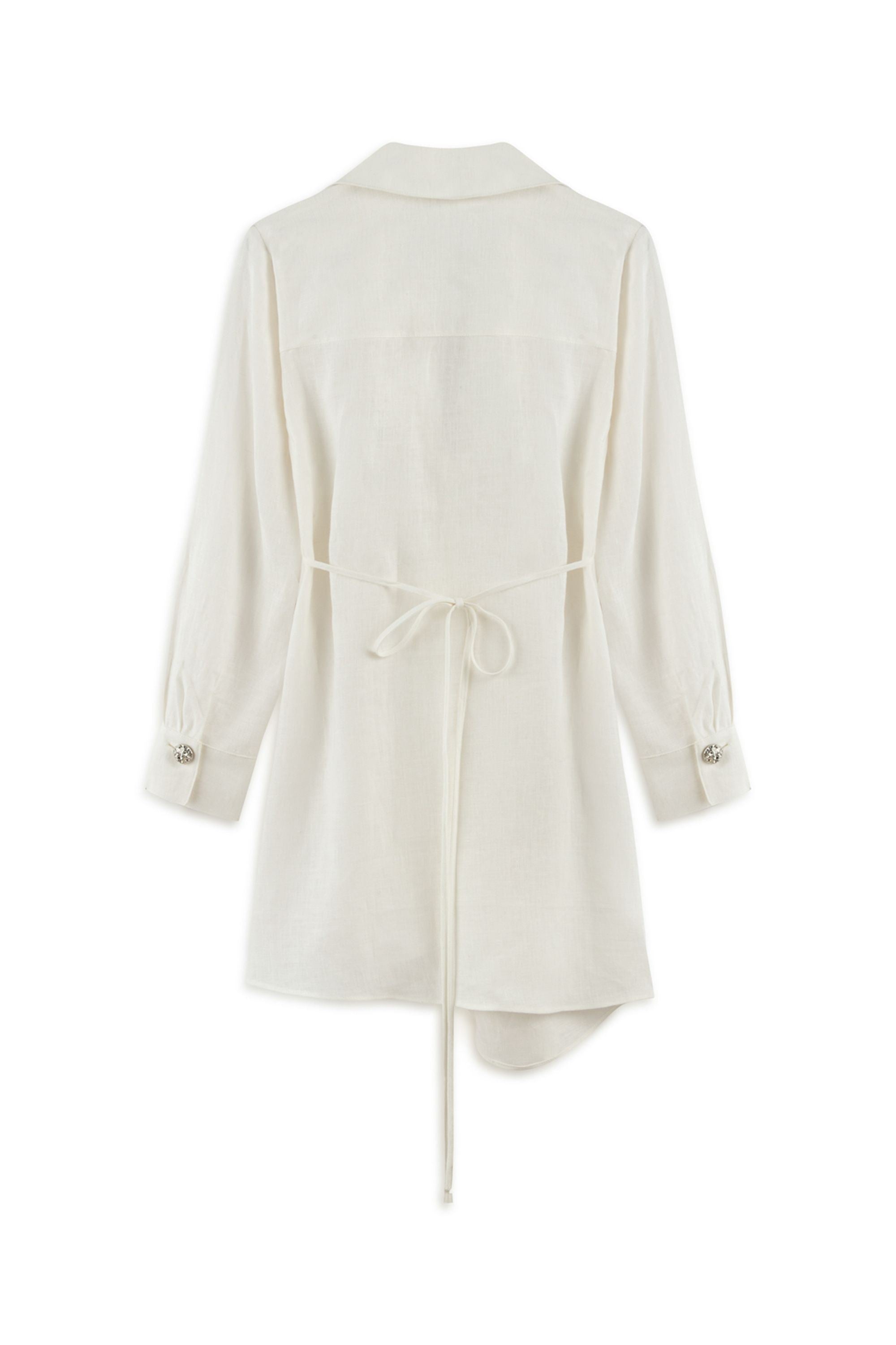 Ecru Linen Mini Dress with Accessory Detail