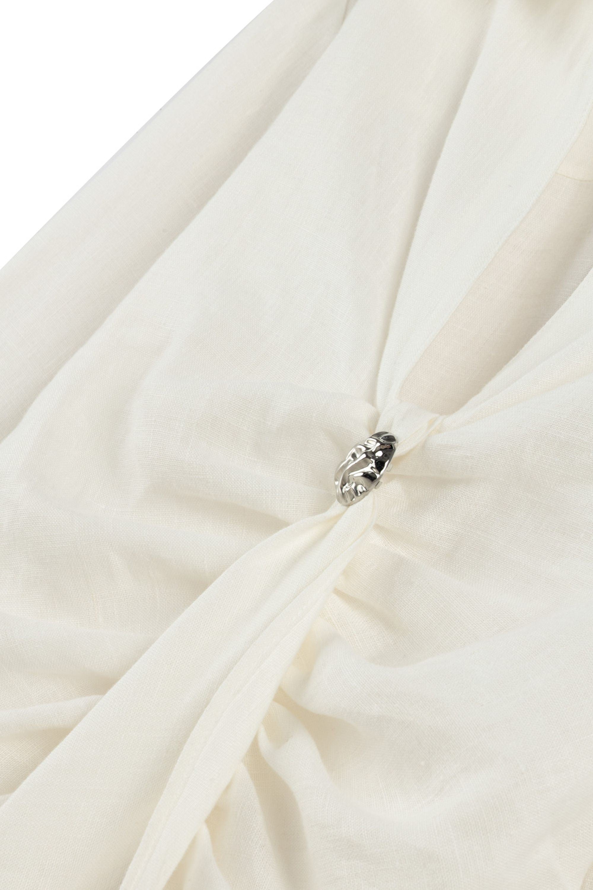 Ecru Linen Mini Dress with Accessory Detail