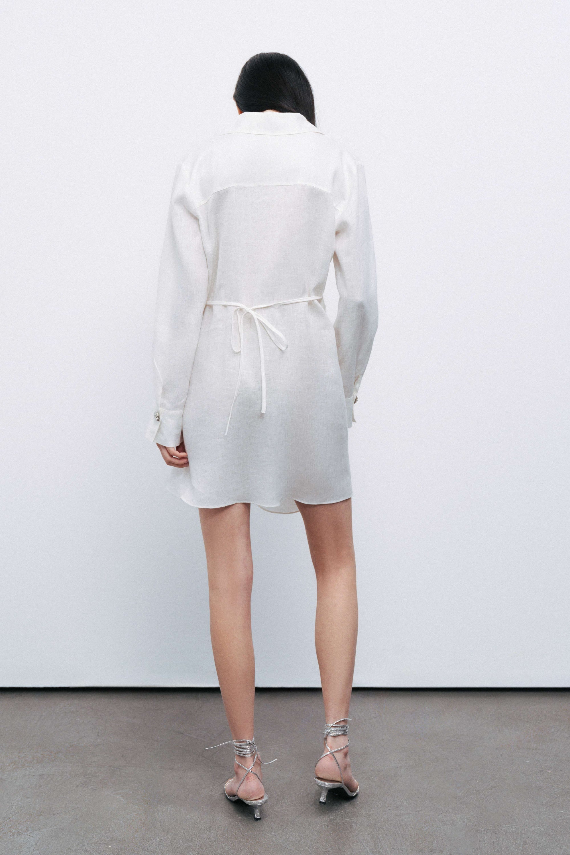 Ecru Linen Mini Dress with Accessory Detail