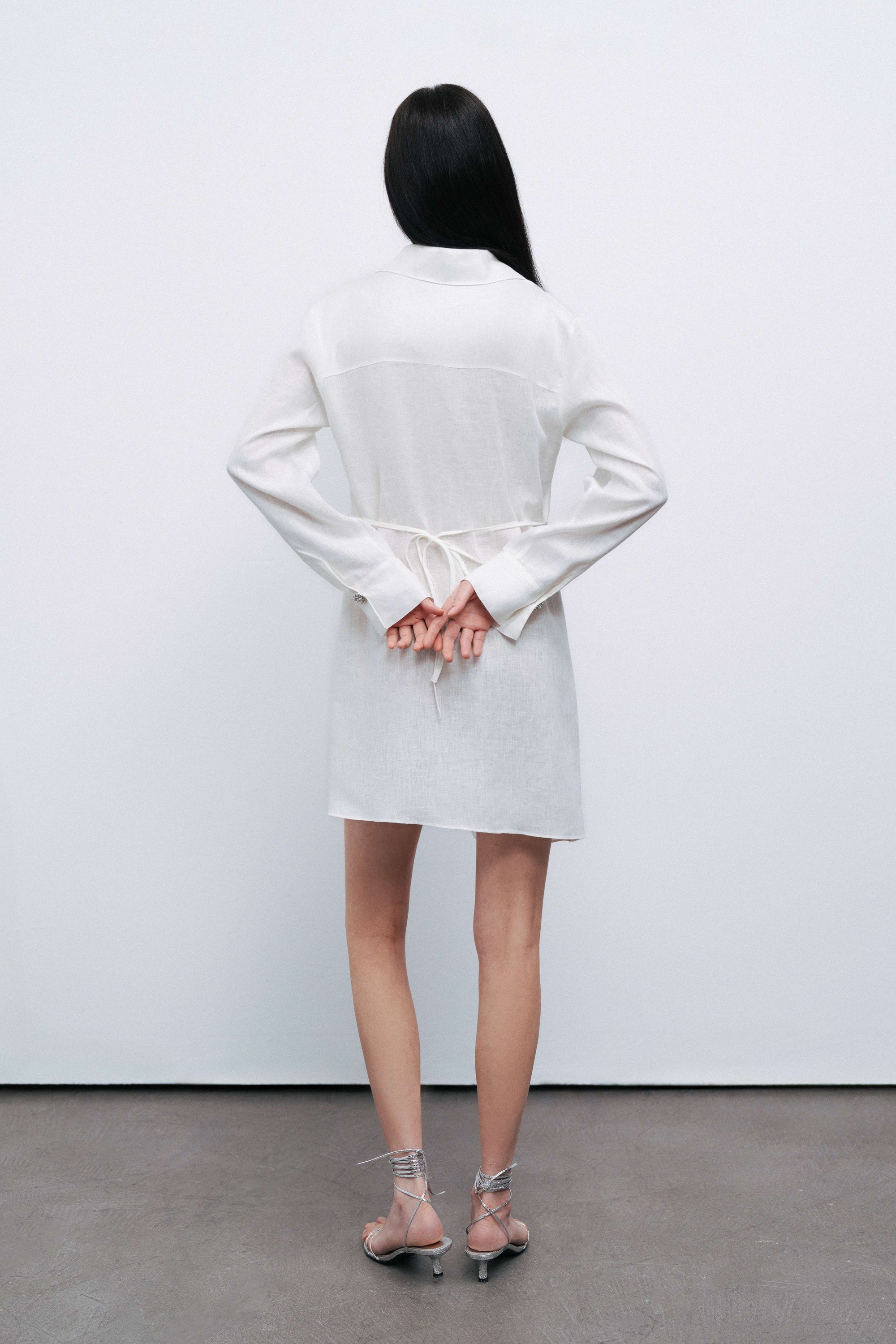 Ecru Linen Mini Dress with Accessory Detail
