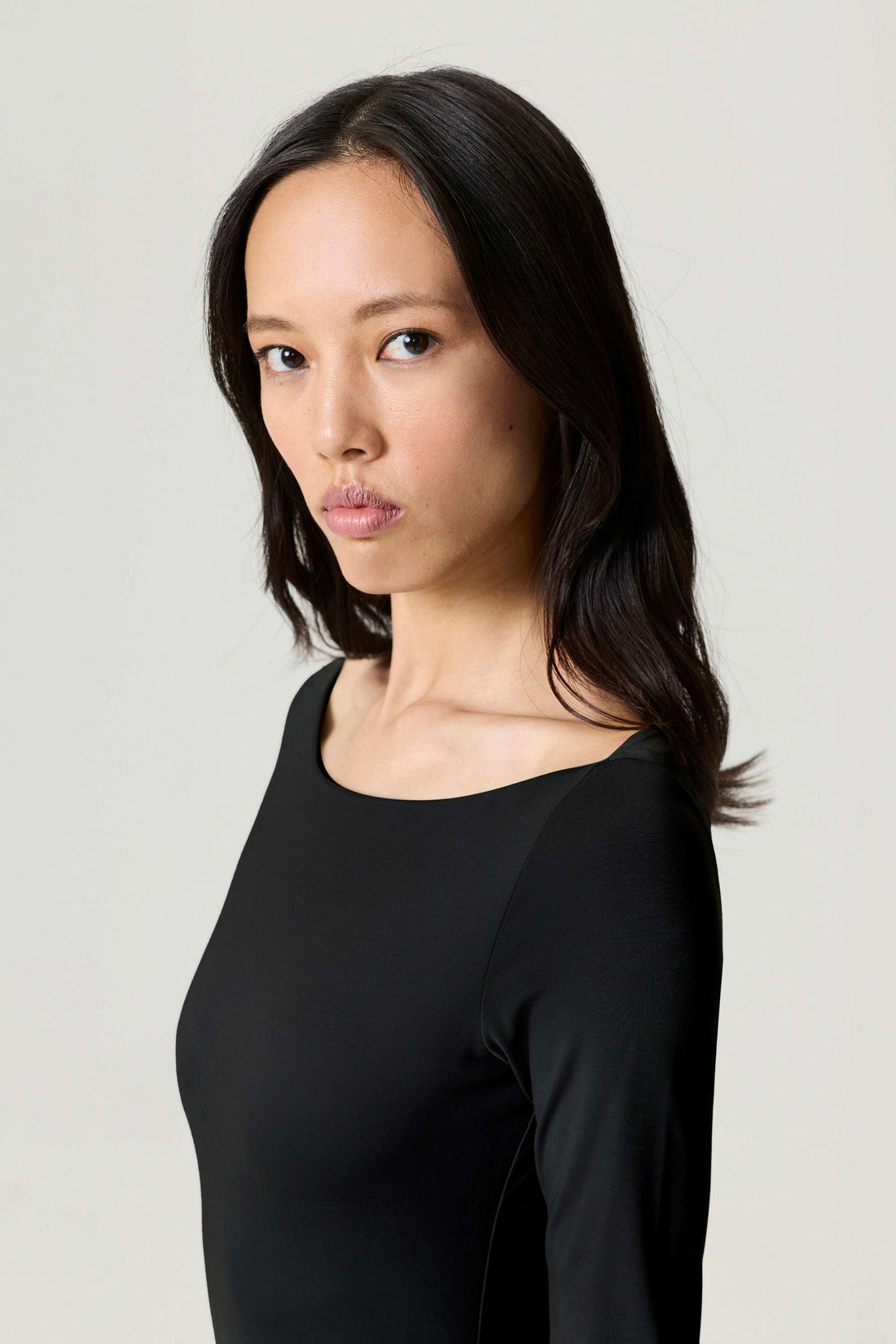 Black Jersey Maxi Dress with Ruffle Detail