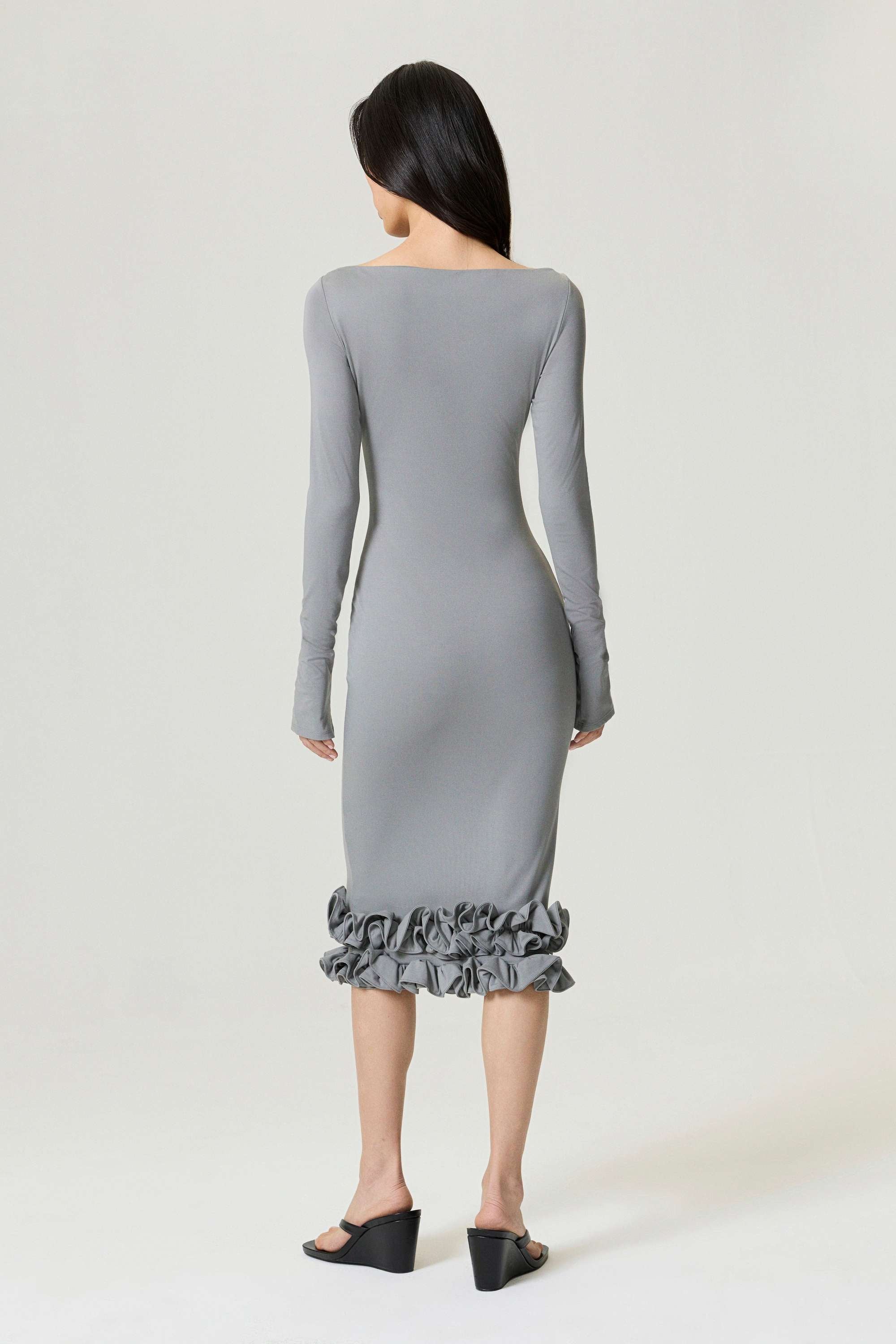 Mink Jersey Maxi Dress with Ruffle Detail