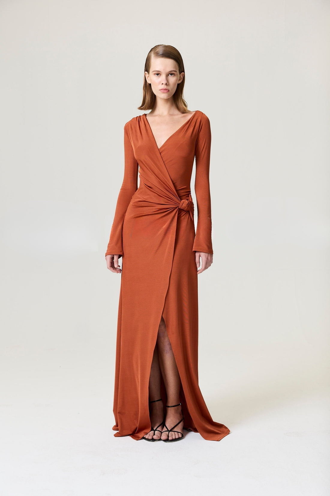 Cinnamon Knot Detail Slit Maxi Dress