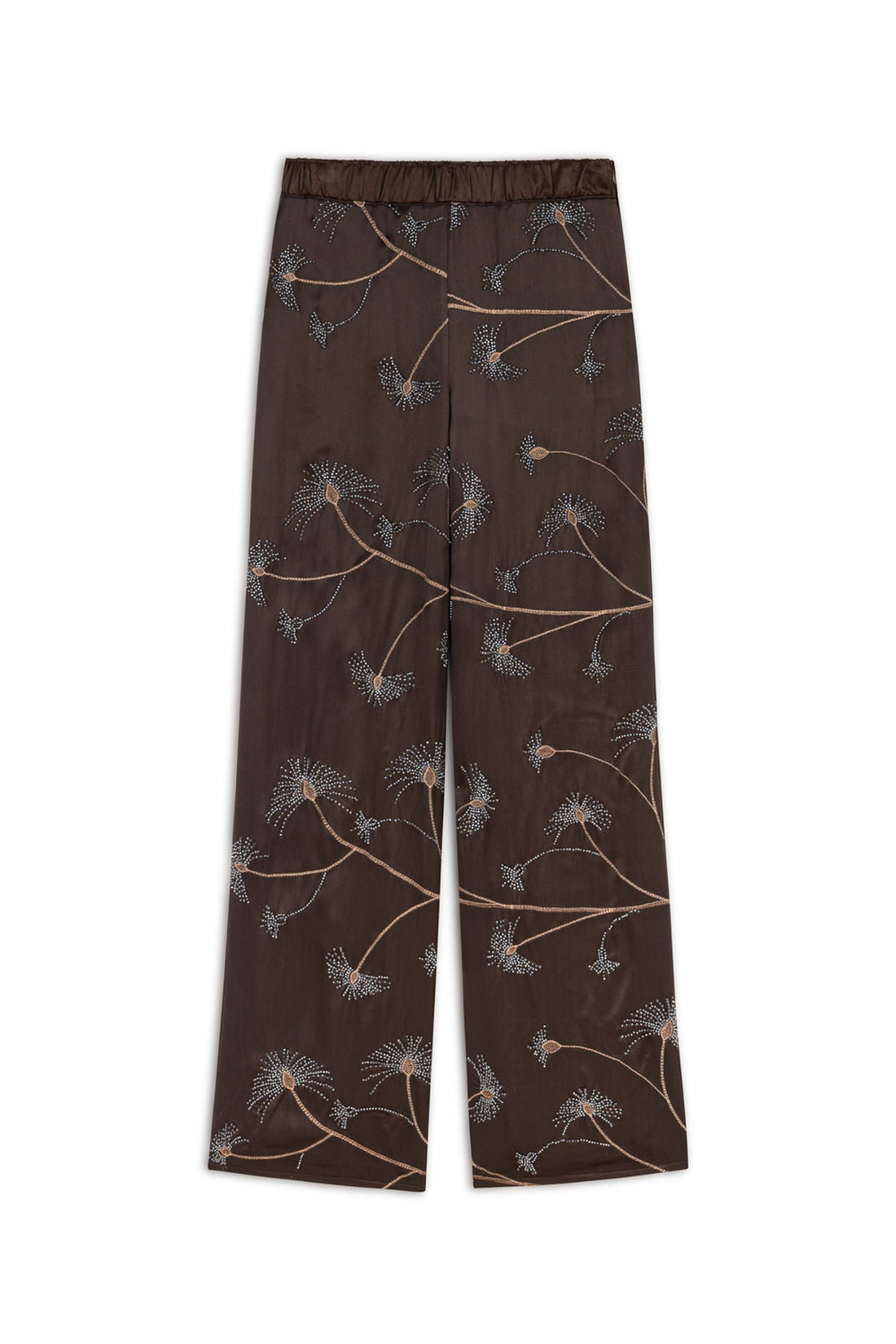 Coffee Beaded Embroidered Pants
