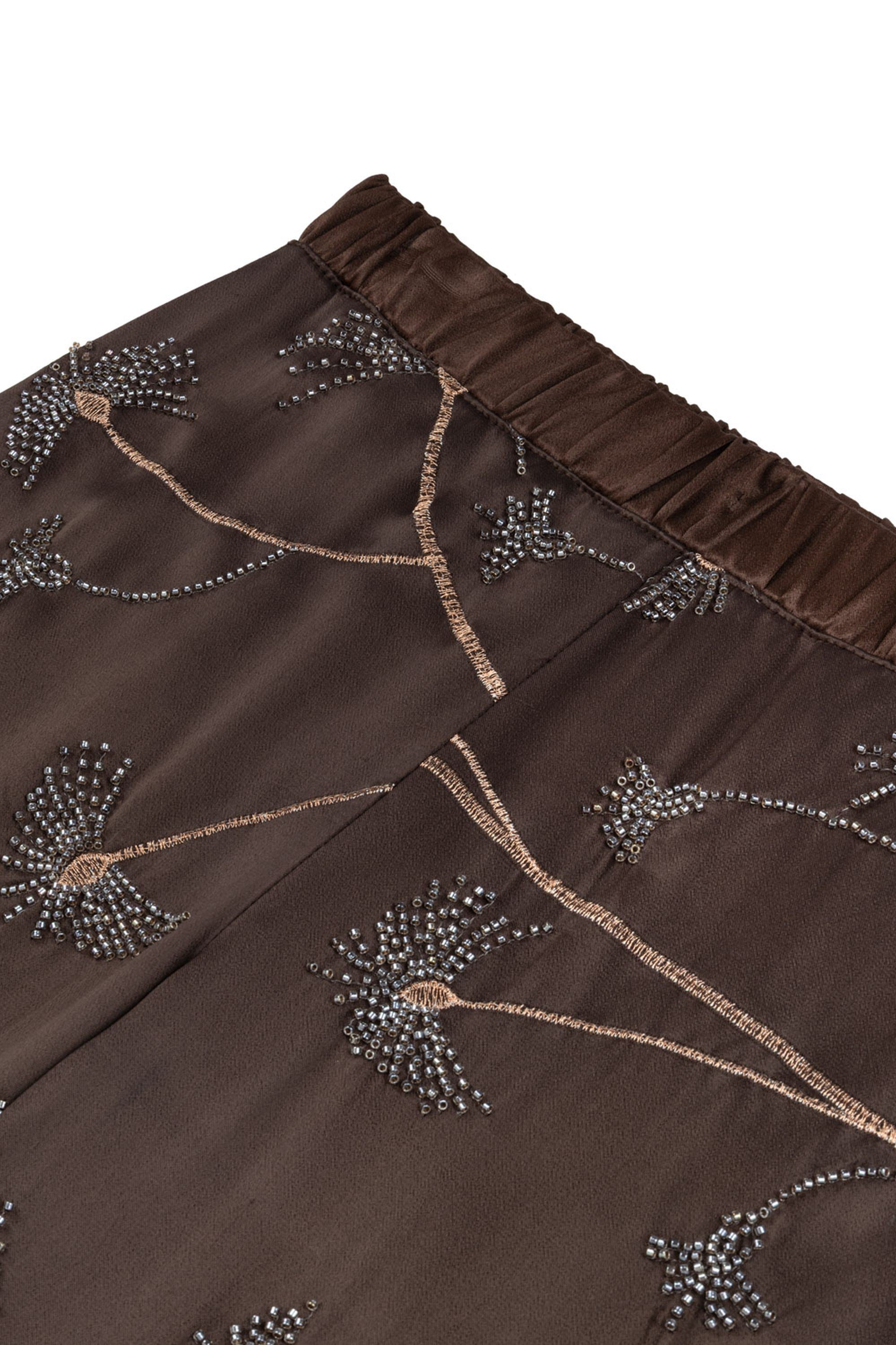 Coffee Beaded Embroidered Pants