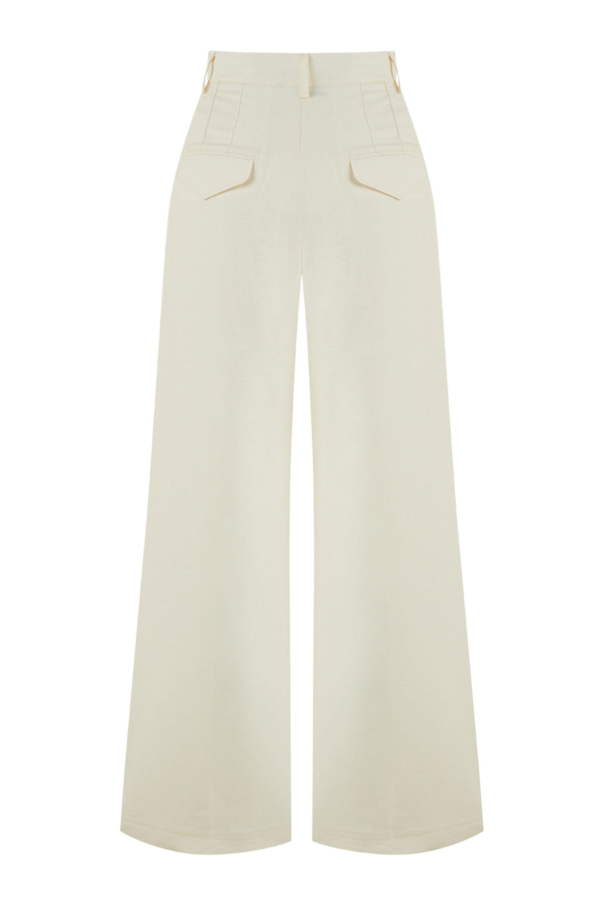 Ecru Wide-Leg Linen Pants