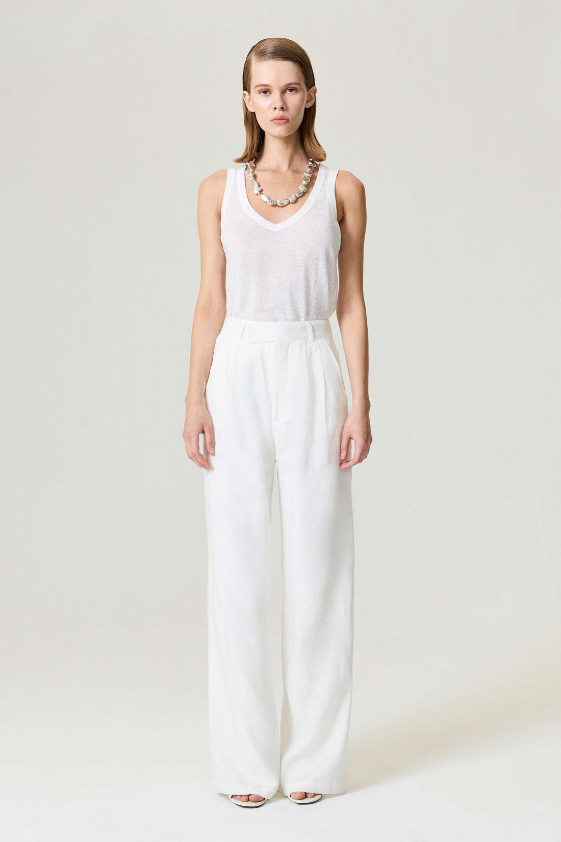 Ecru Wide-Leg Linen Pants