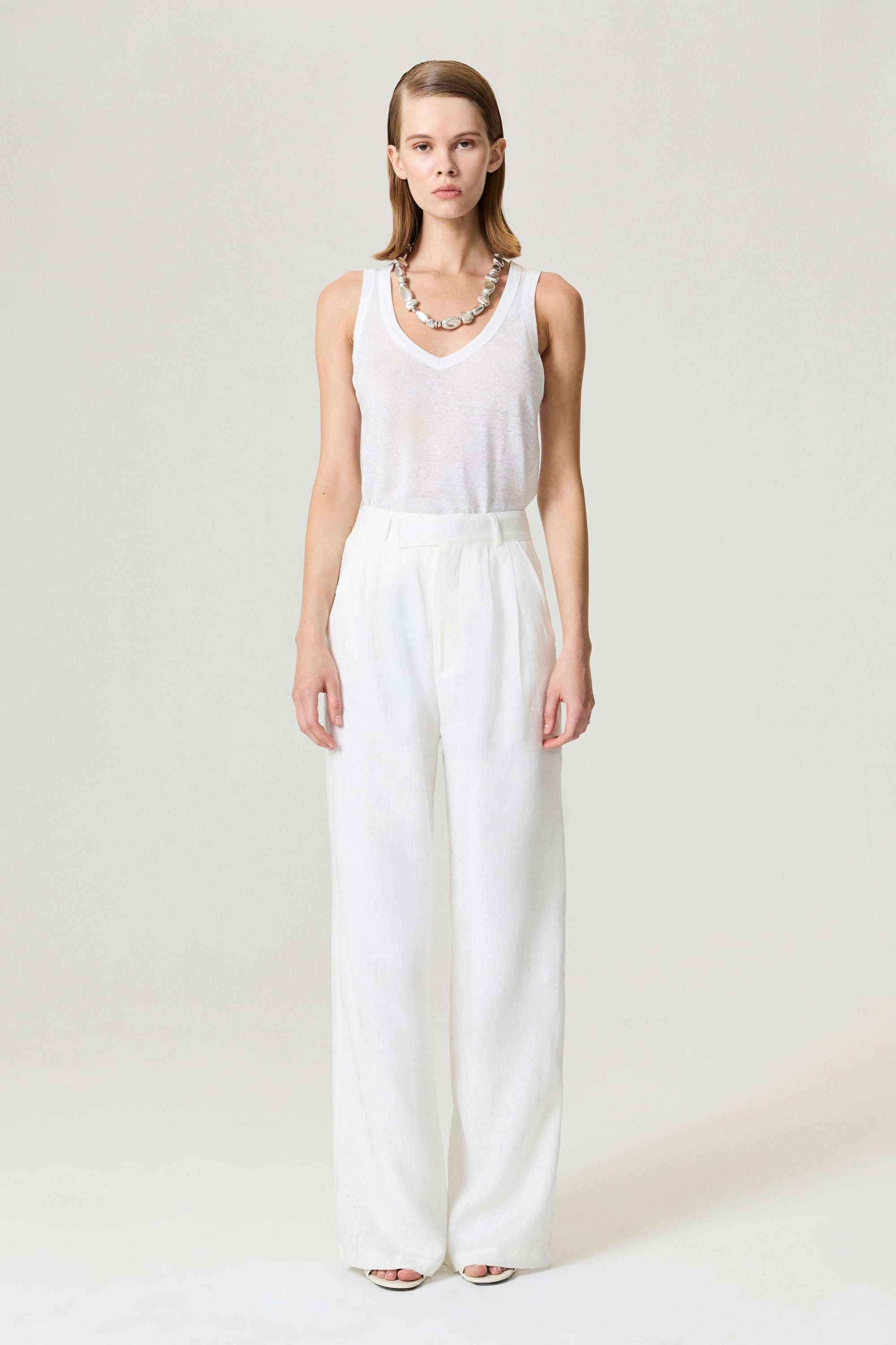 Ecru Wide-Leg Linen Pants
