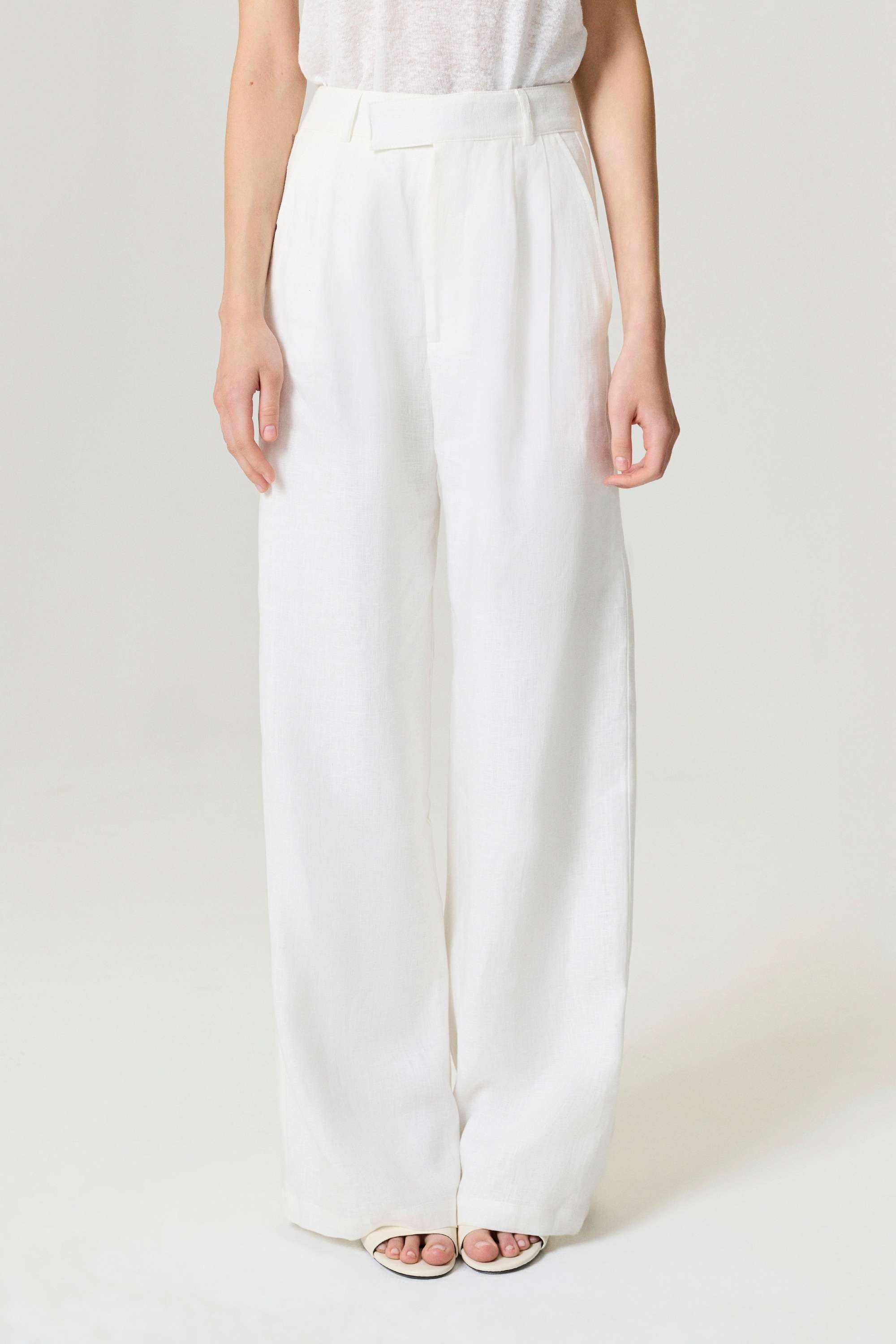 Ecru Wide-Leg Linen Pants
