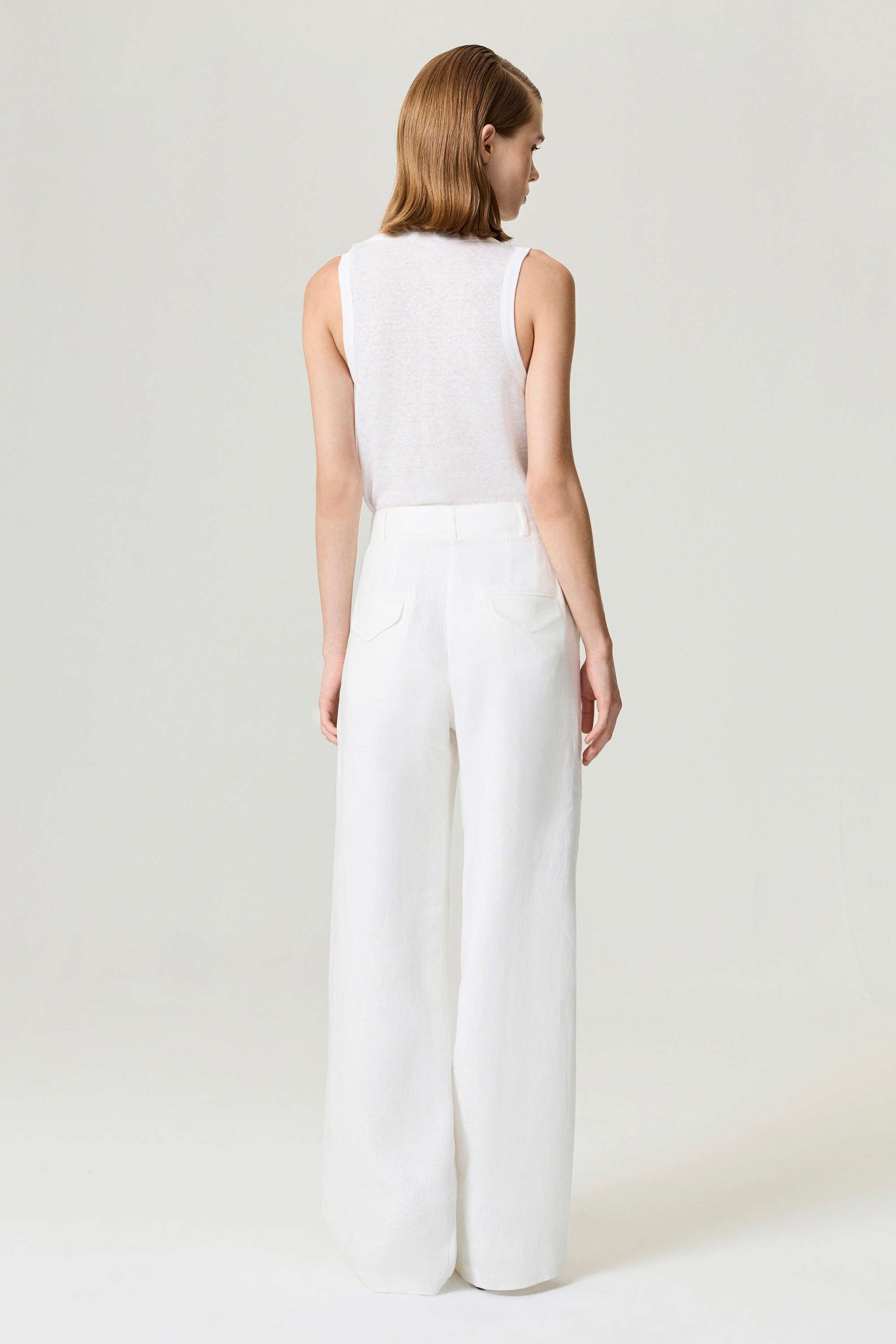 Ecru Wide-Leg Linen Pants