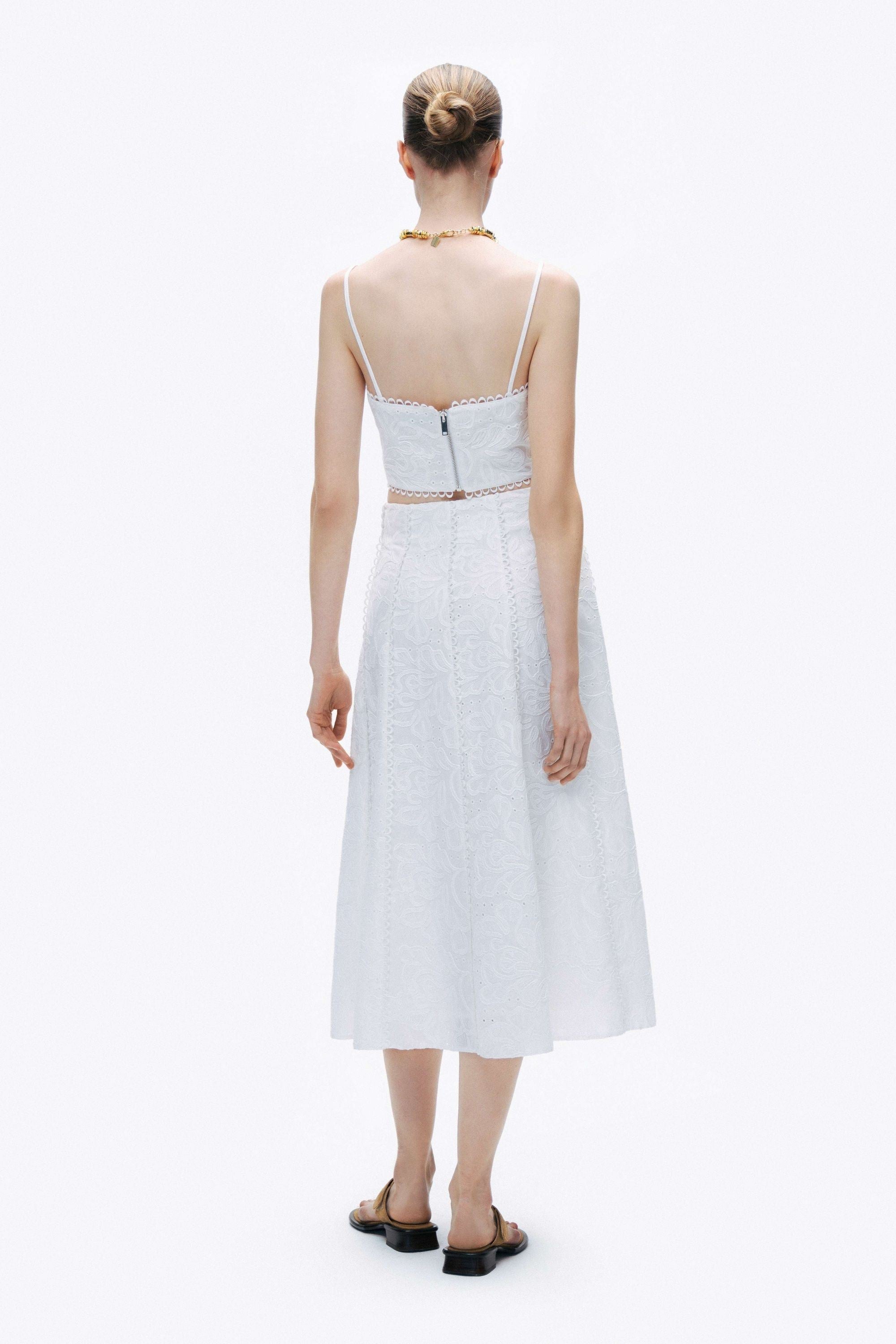 Ecru Embroidery Detail Midi Skirt