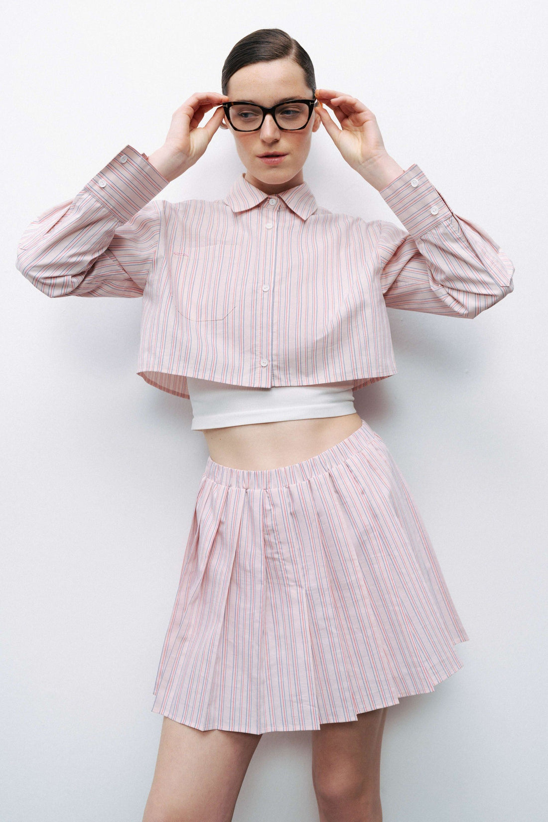 Pink Striped Pleated Mini Skirt