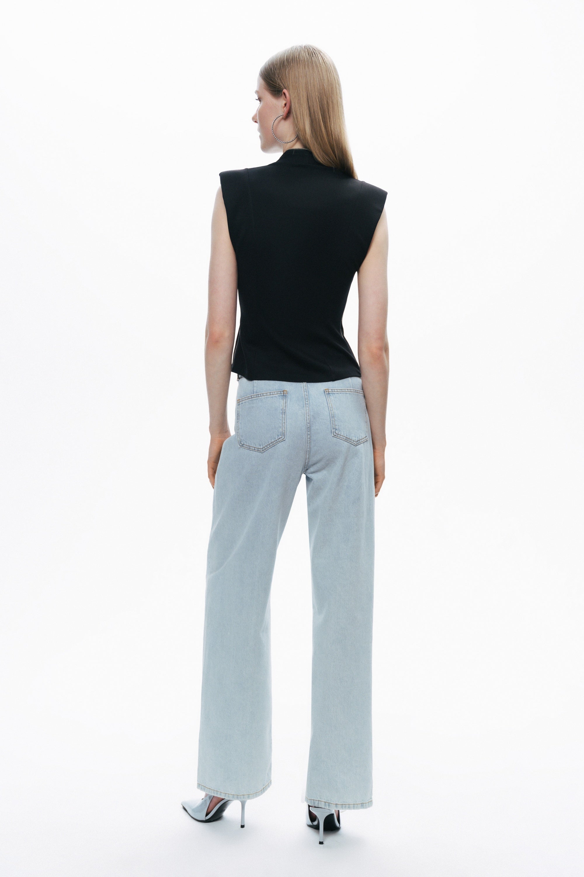 Black Zipper Design Woven Blouse