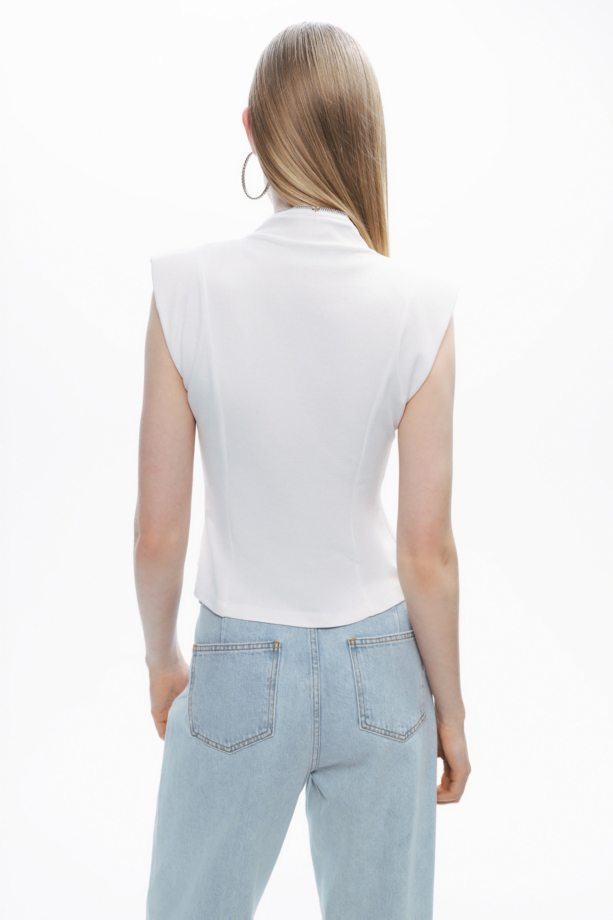 Ecru Zipper Design Woven Blouse