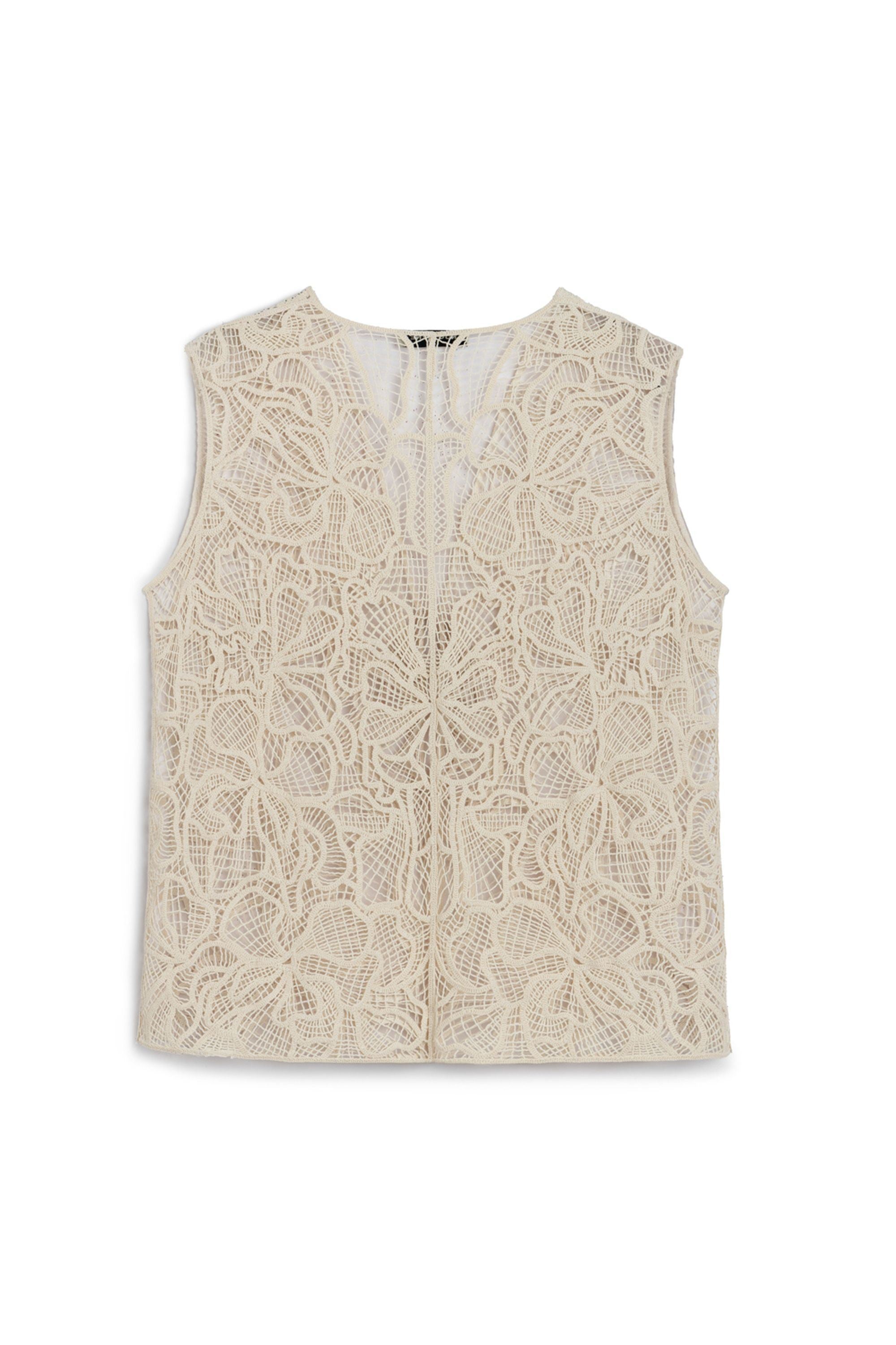 Ecru Floral Embroidered Detailed Vest