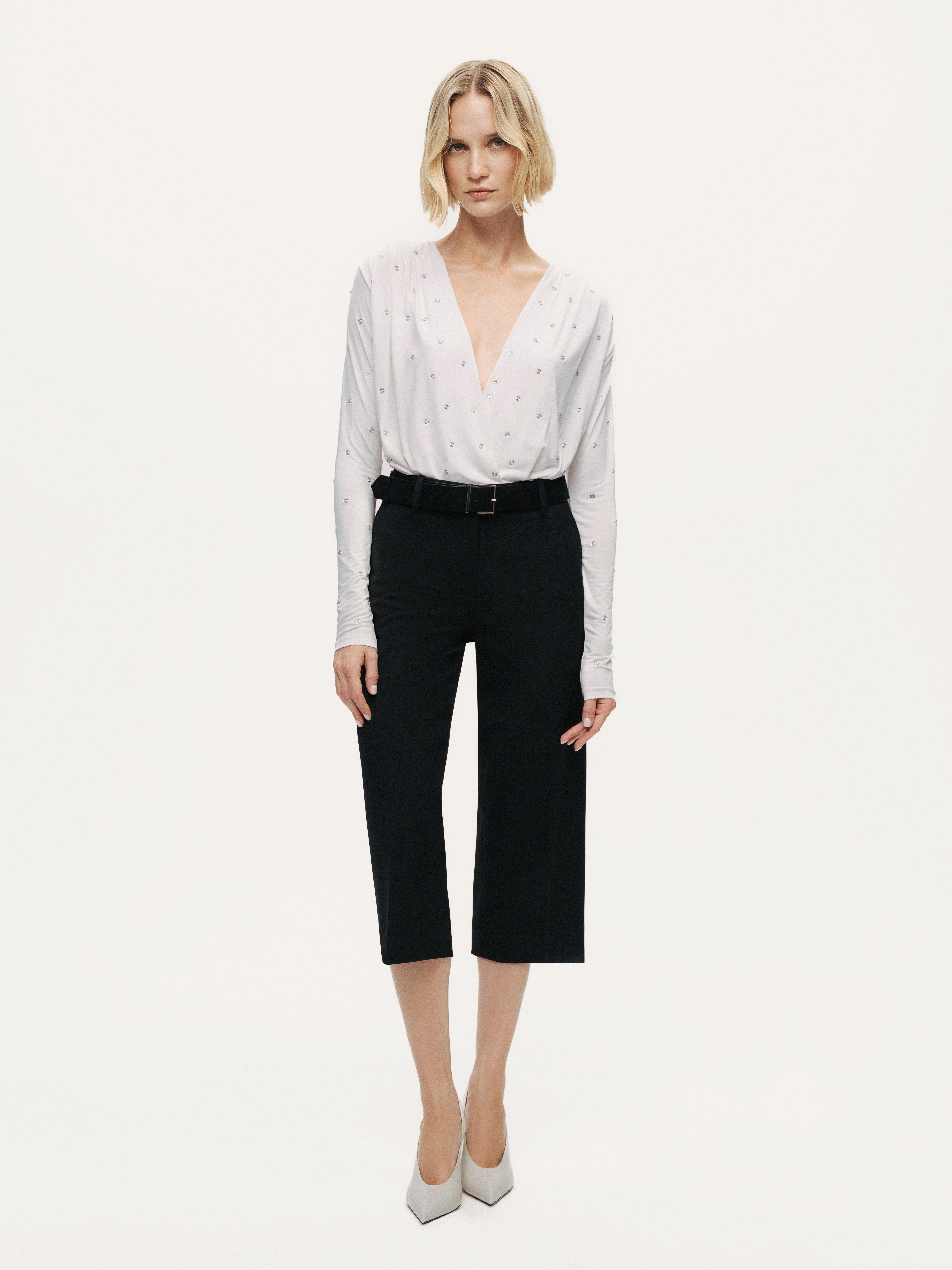 Embellished V-Neck Long-Sleeve Bodysuit