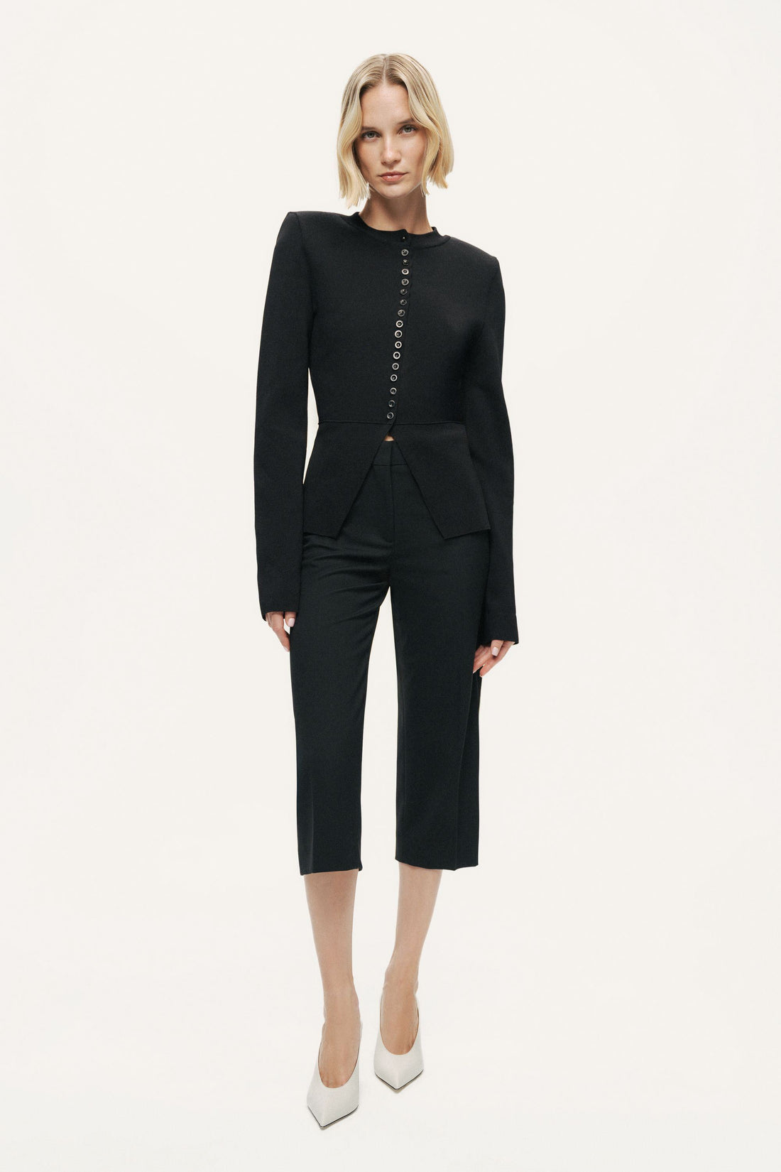 Sculpted Button-Front Knit Top