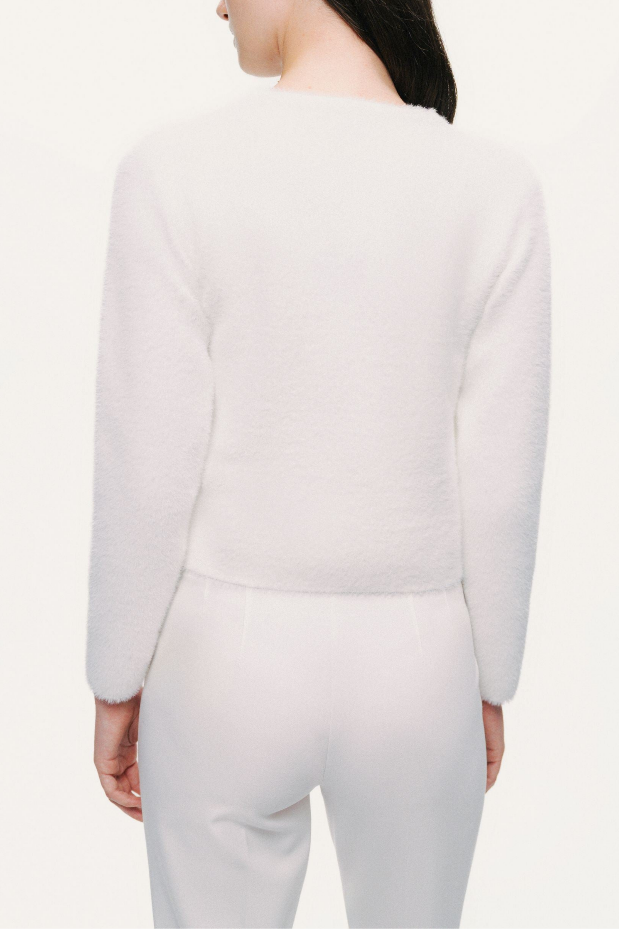 Cropped Pearl-Button Crewneck Cardigan