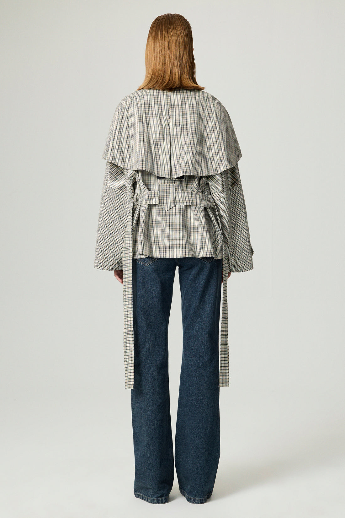 Belted Glen Check Cape Trench