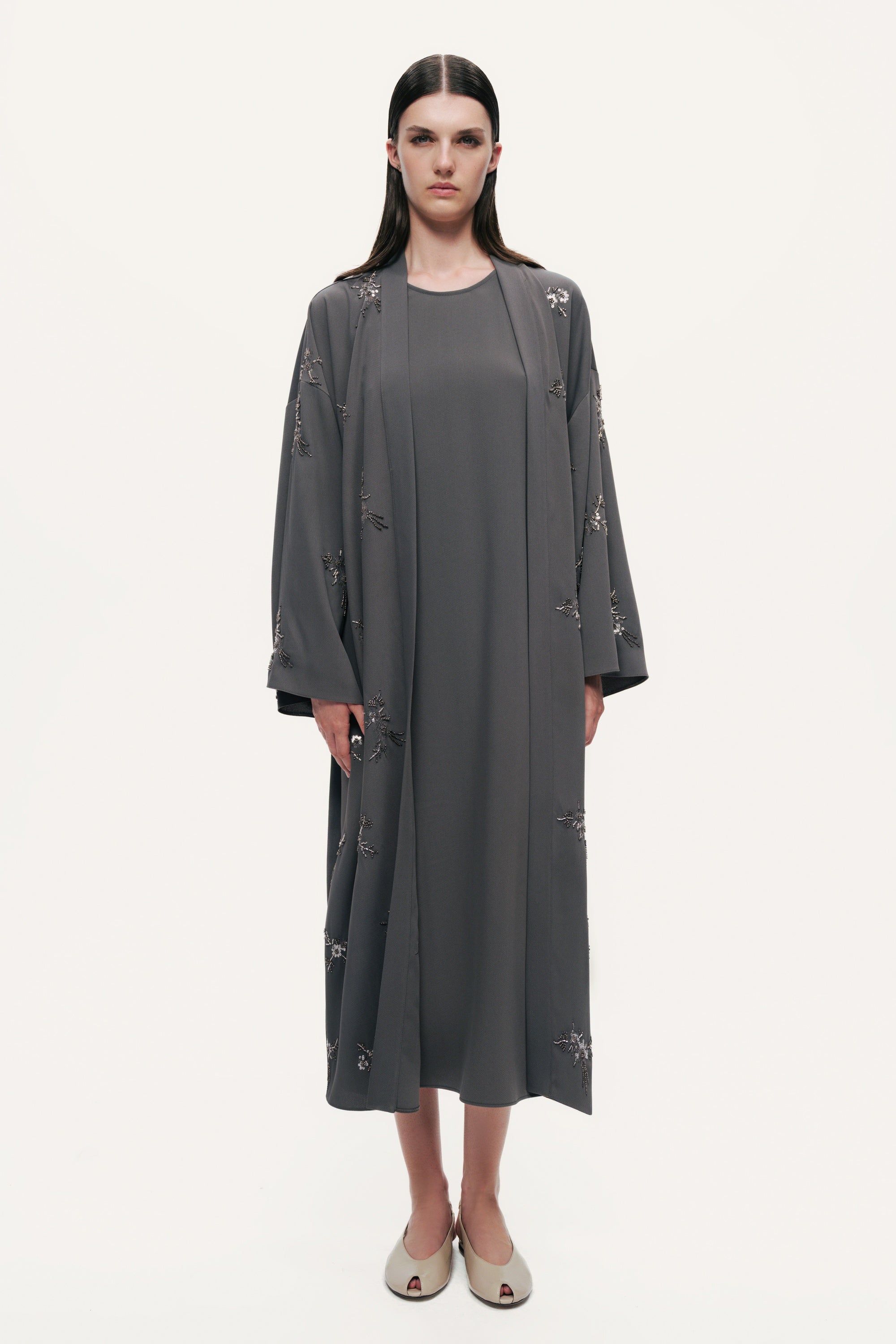 Beaded Embroidered Belted Maxi Kimono