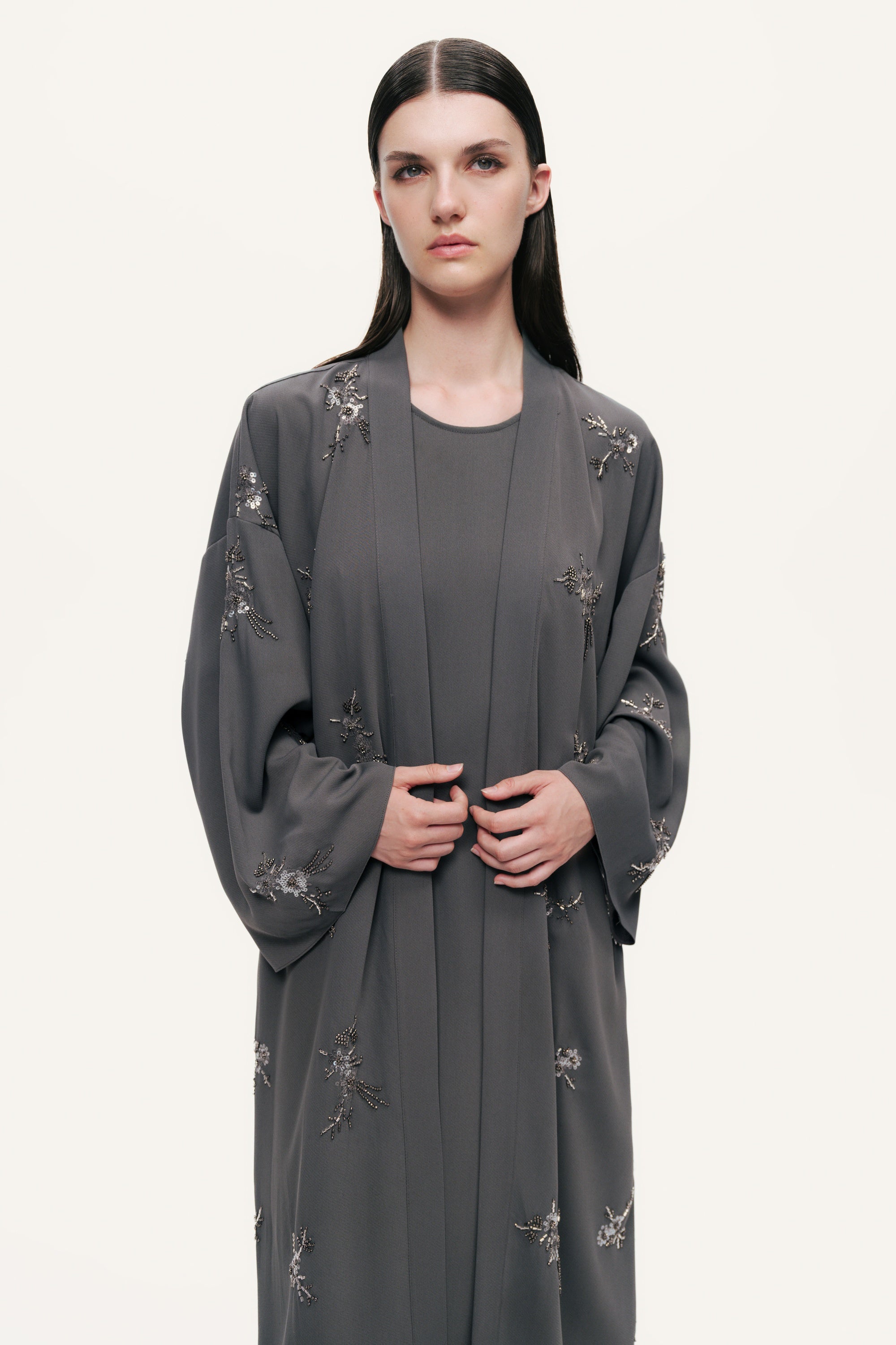 Beaded Embroidered Belted Maxi Kimono