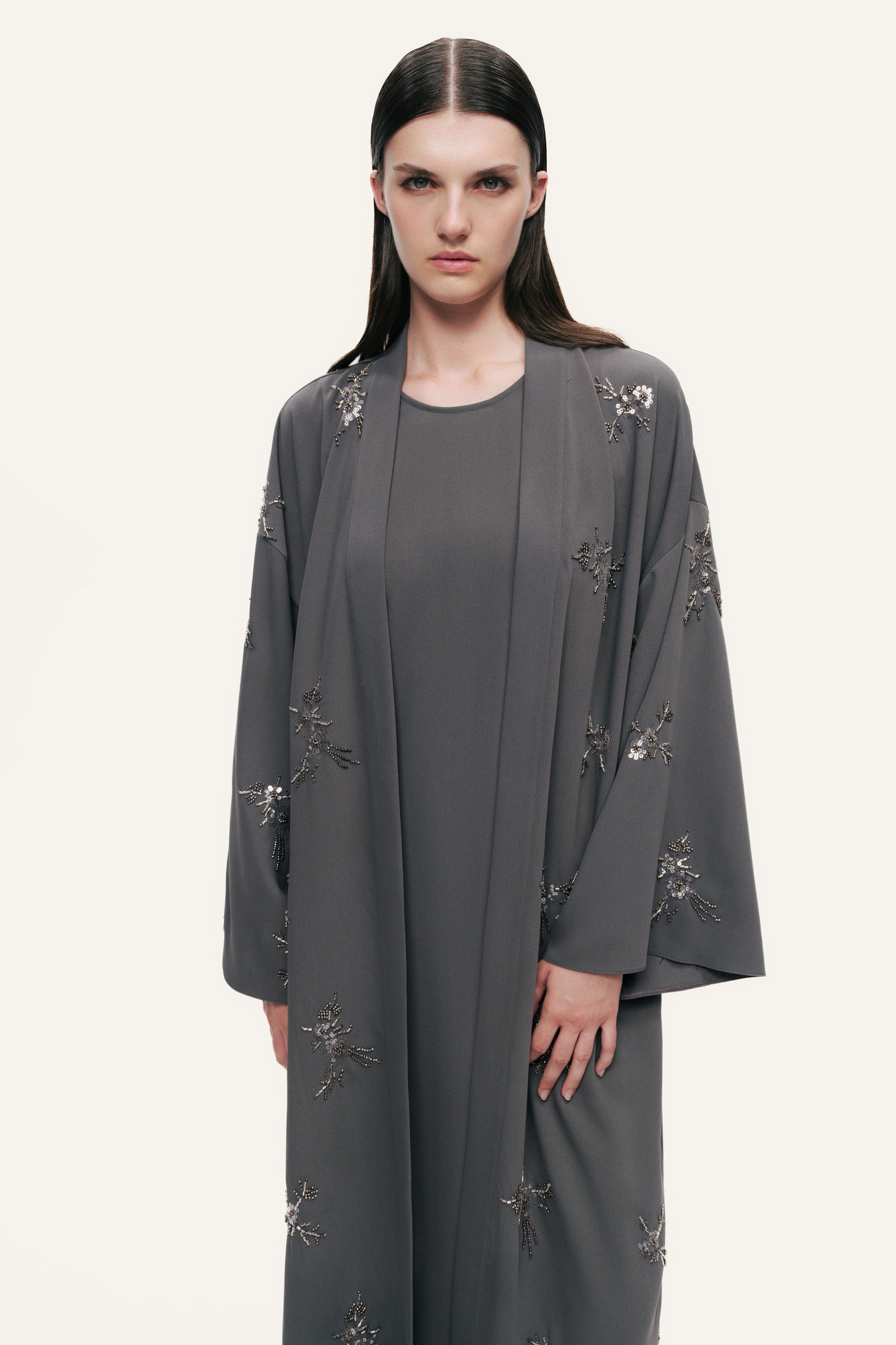 Beaded Embroidered Belted Maxi Kimono