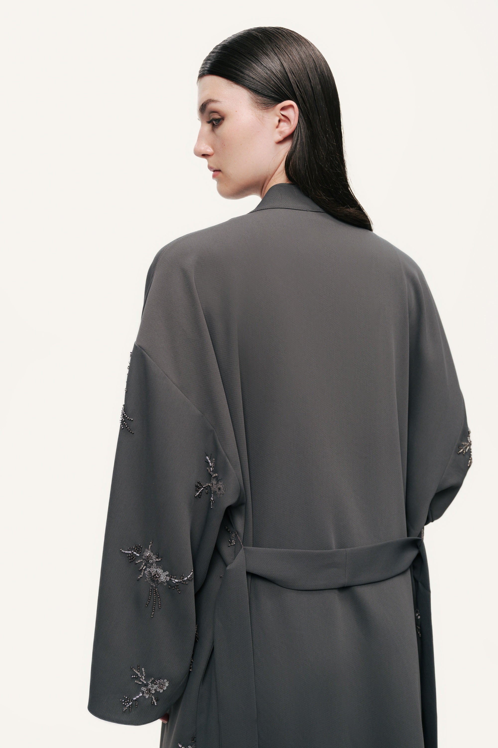Beaded Embroidered Belted Maxi Kimono