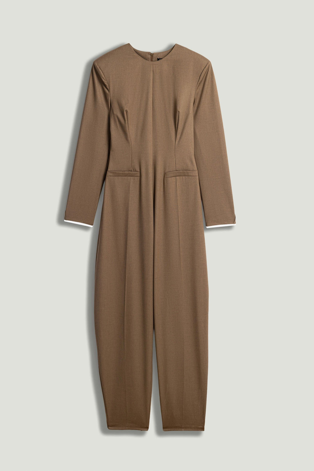 Sculpted-Shoulder Crew-Neck Jumpsuit