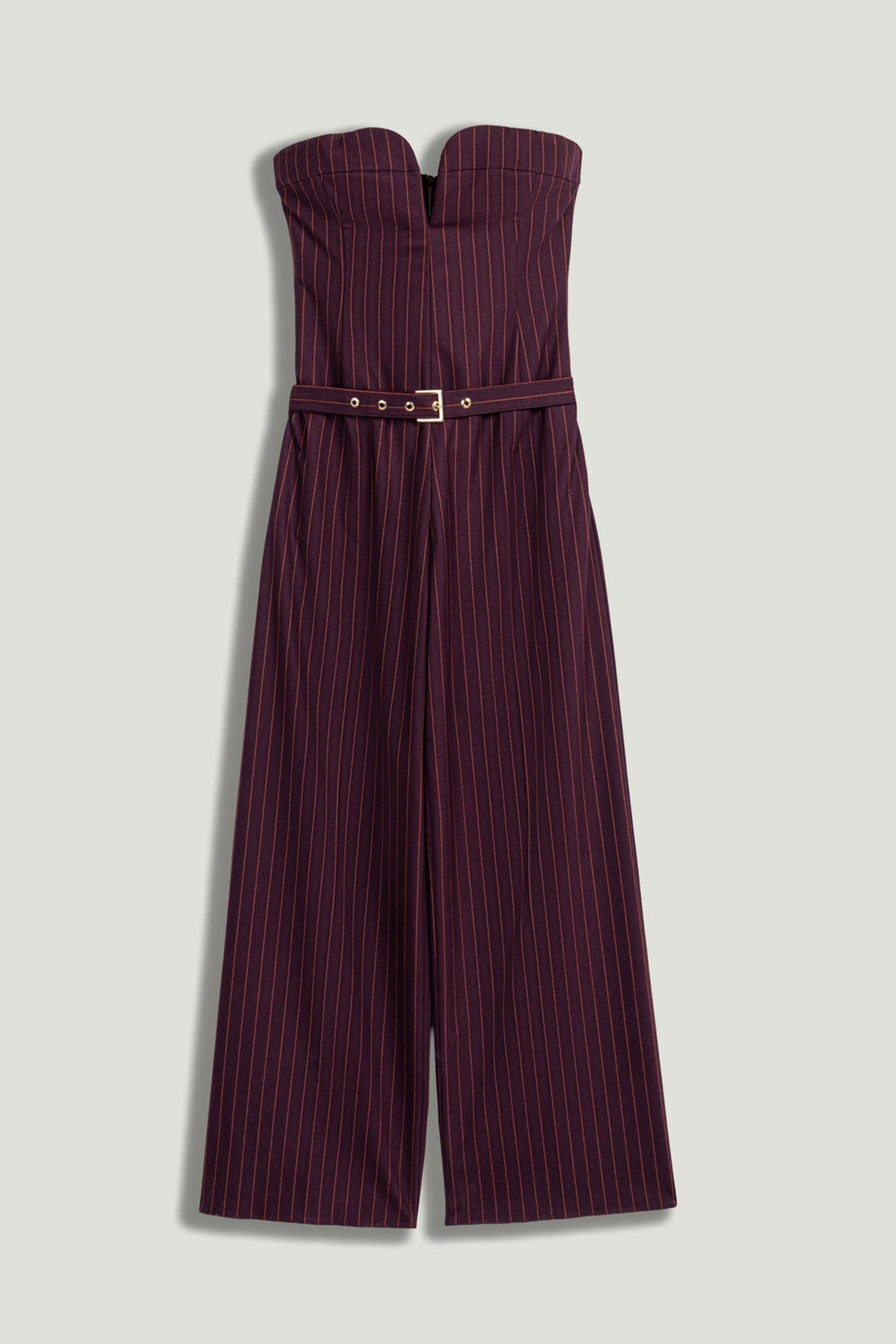 Strapless Pinstripe Belted Jumpsuit