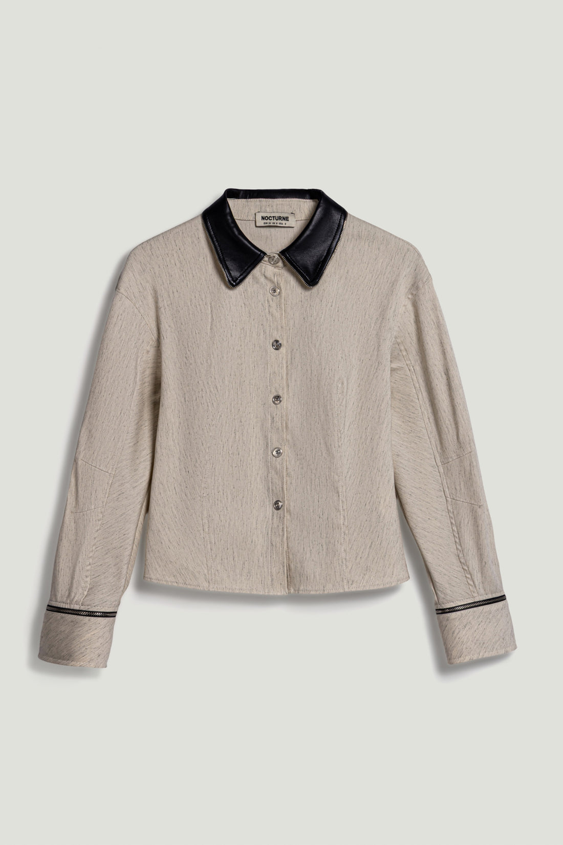 Contrast Collar Balloon-Sleeve Shirt