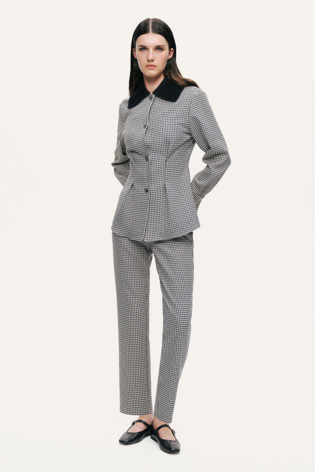 Corset-Back Checked Sculpted Shirt