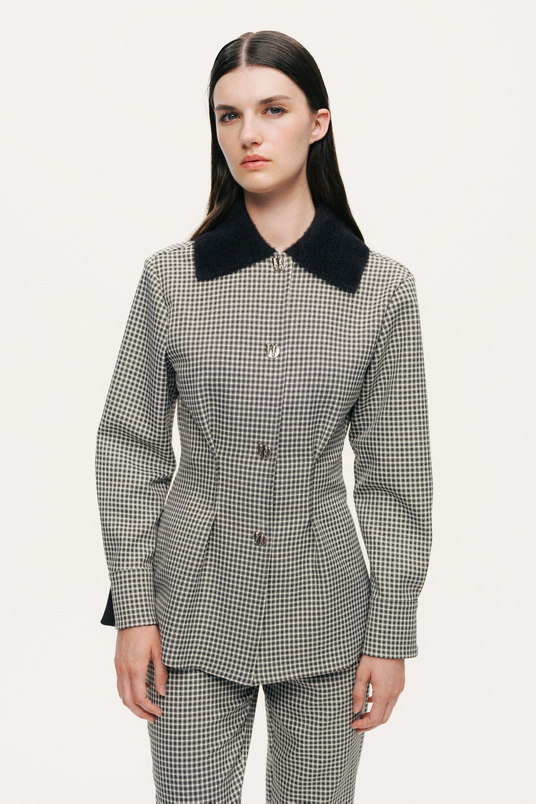 Corset-Back Checked Sculpted Shirt