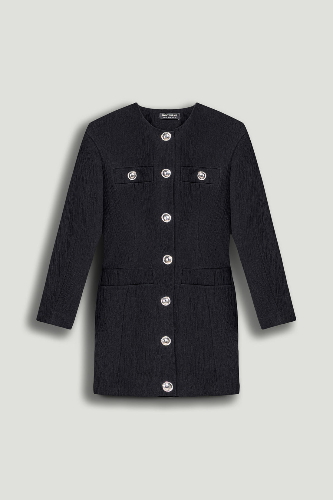 Black Padded Shoulder Mini Dress