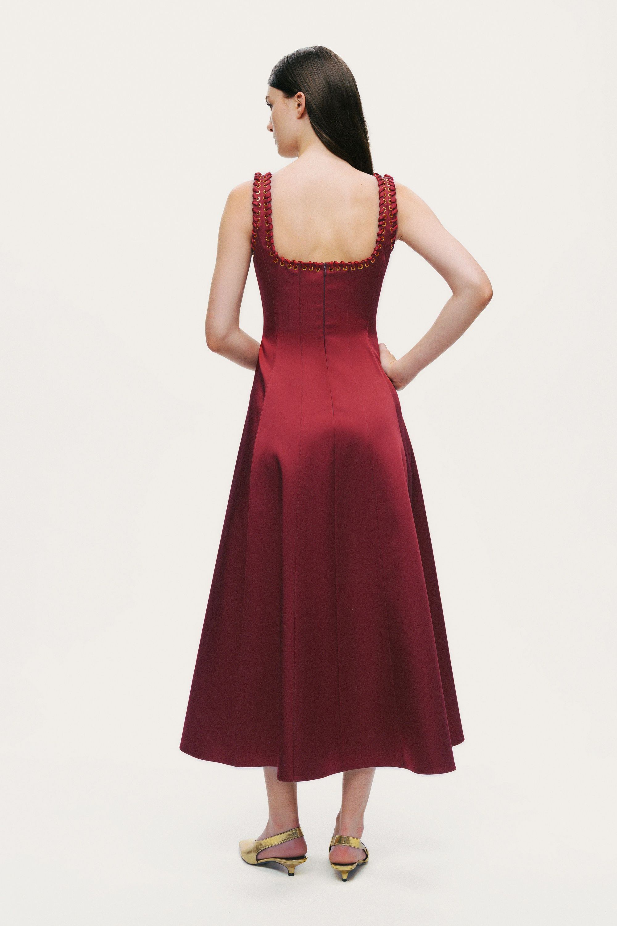 Embellished Square-Neck Midi Dress