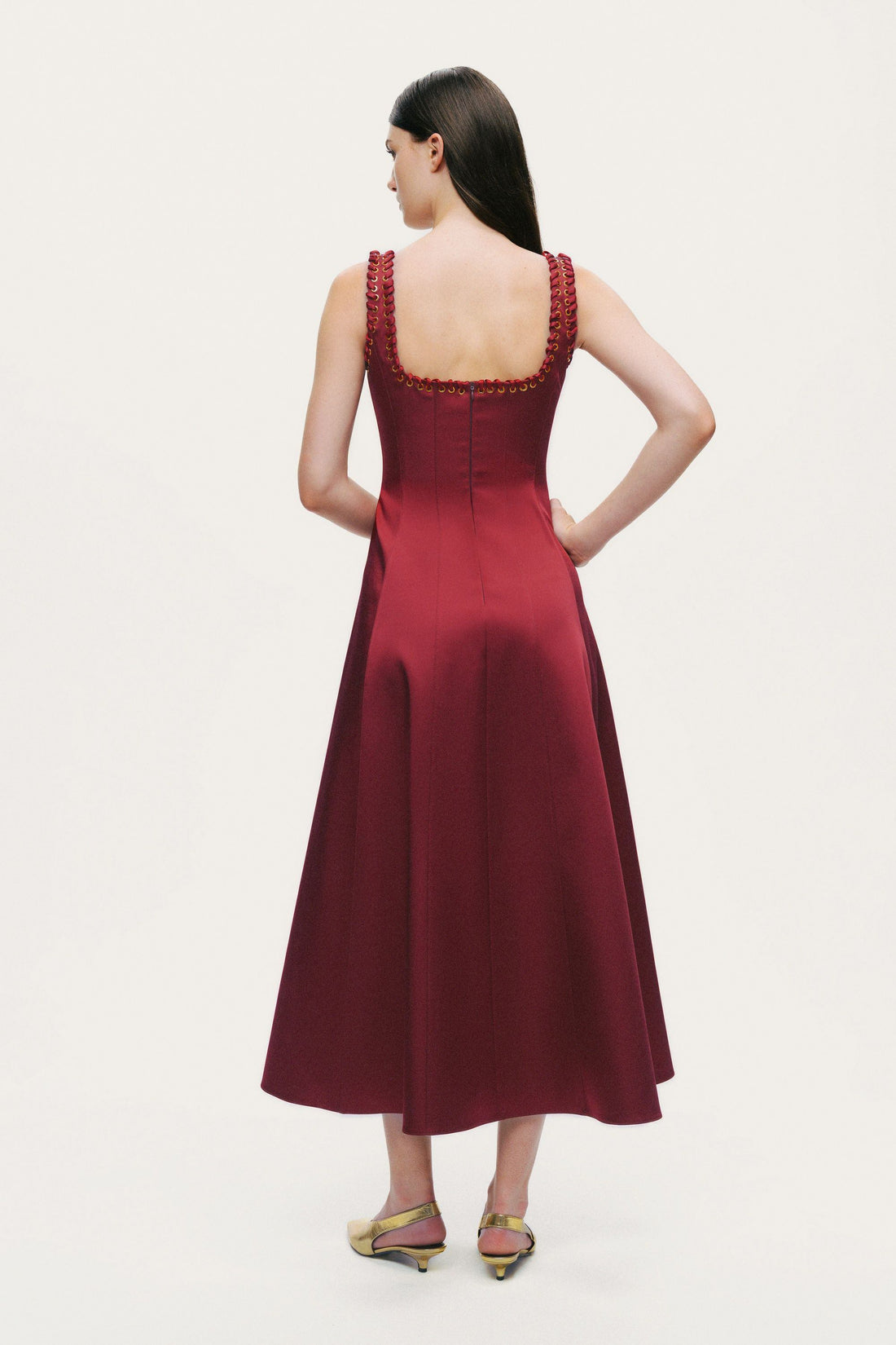 Embellished Square-Neck Midi Dress