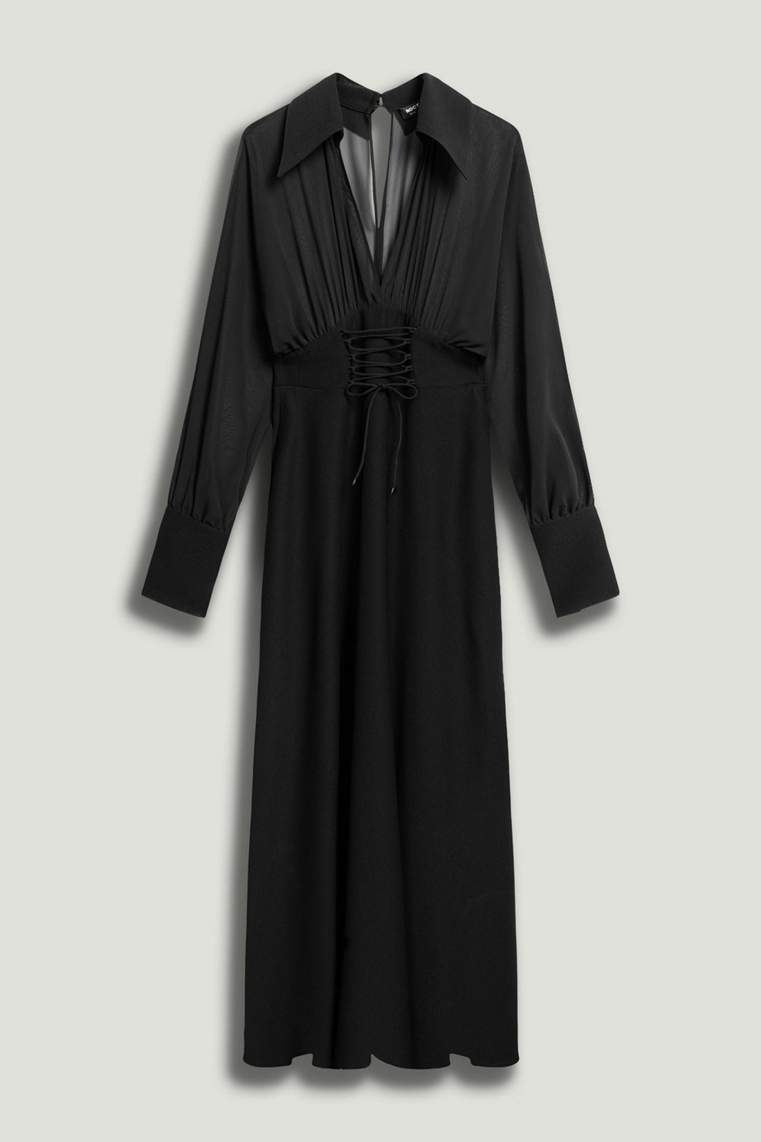 Sheer Lace-Up Waist Maxi Shirt Dress