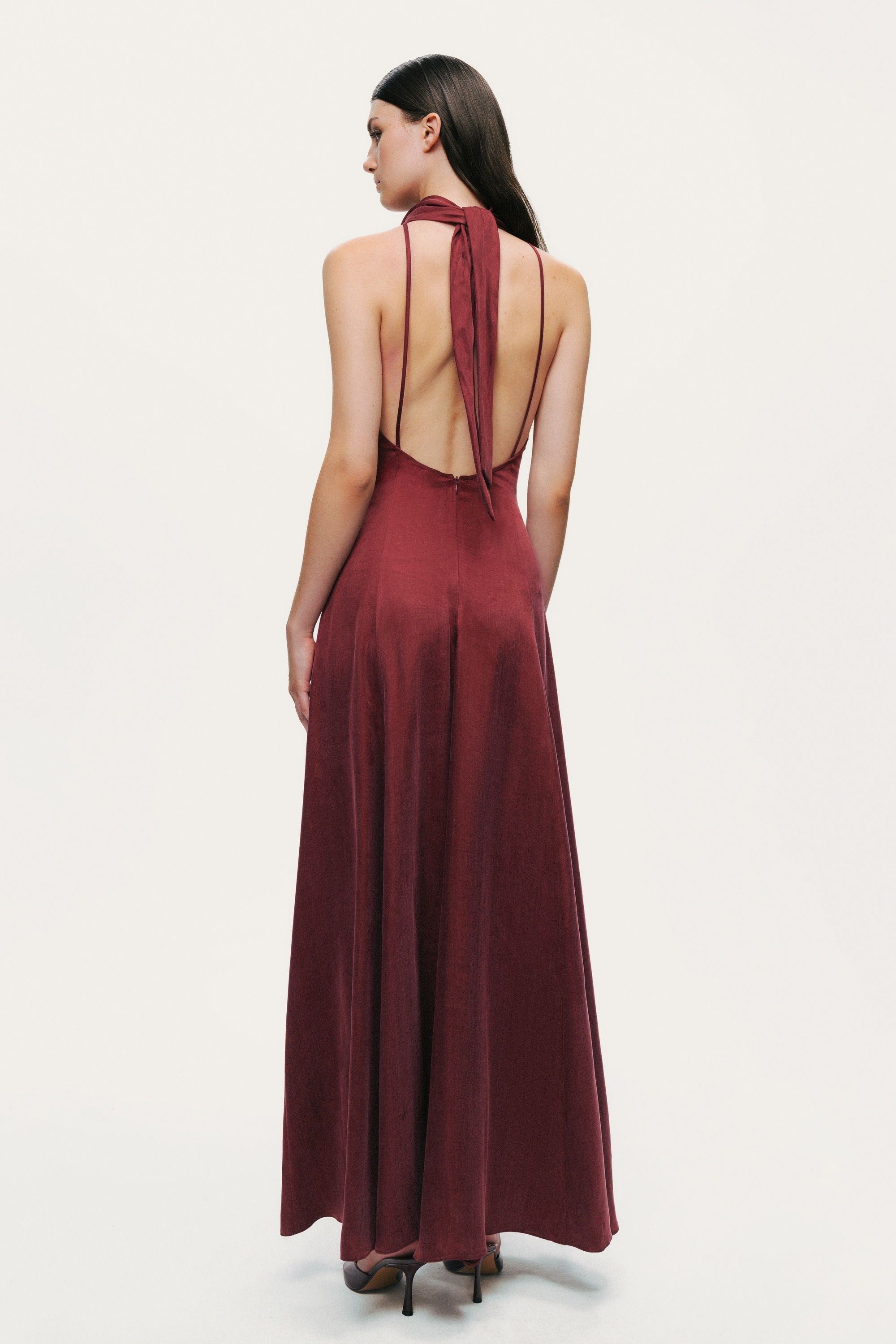 Backless Tie-Back Halter Dress