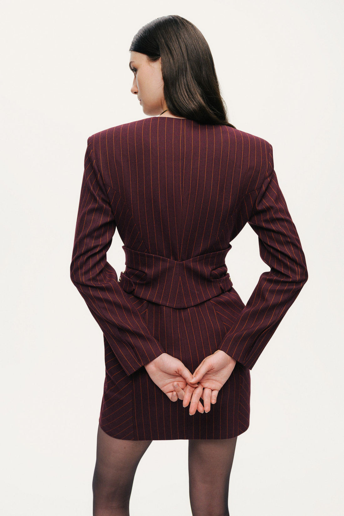 Tailored Pinstripe Wrap-Waist Mini Dress