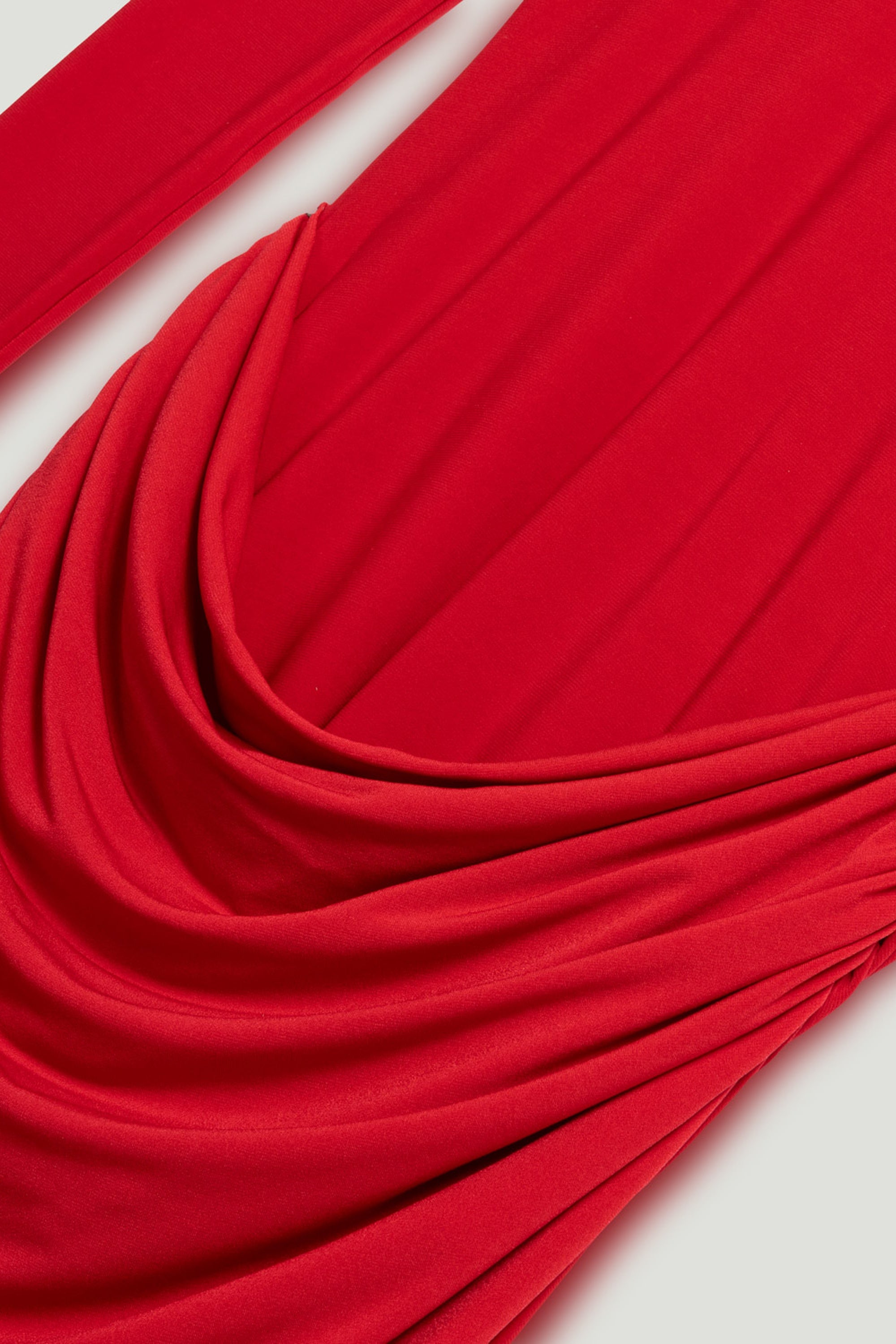 Red High-Neck Ruched Maxi Dress