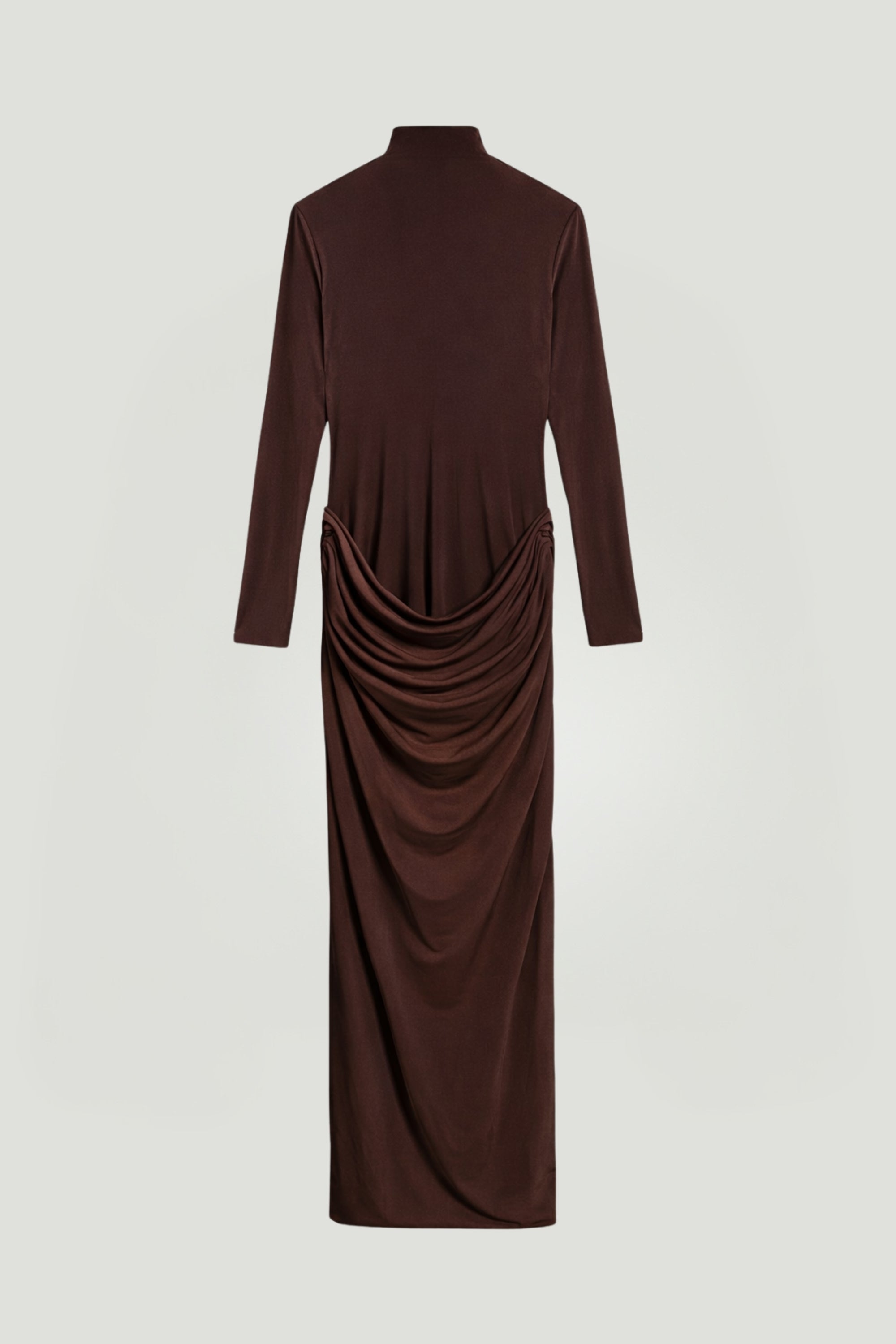 High-Neck Sculpted Ruched Maxi Dress