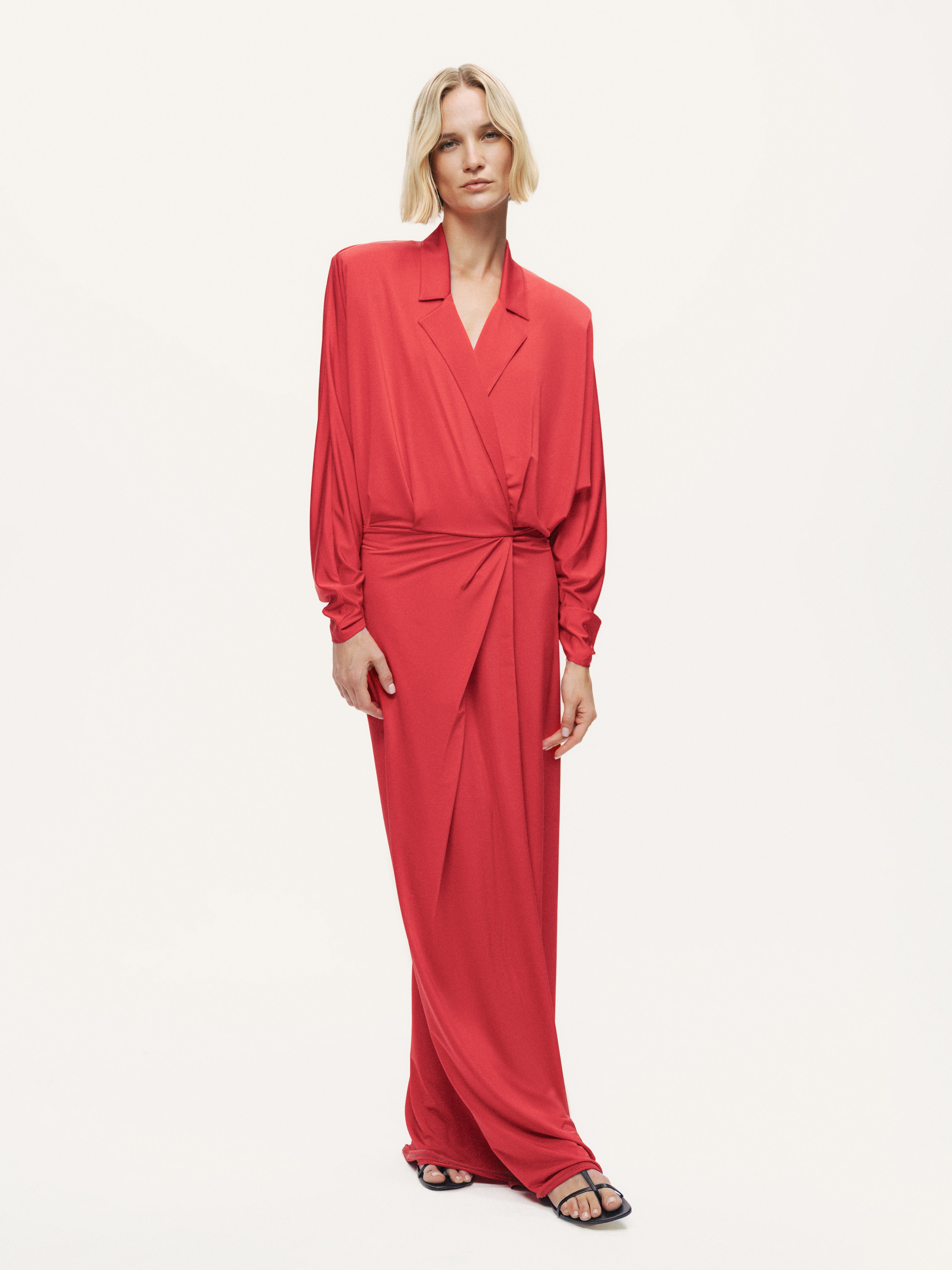 Shirt Collar Draped Maxi Dress