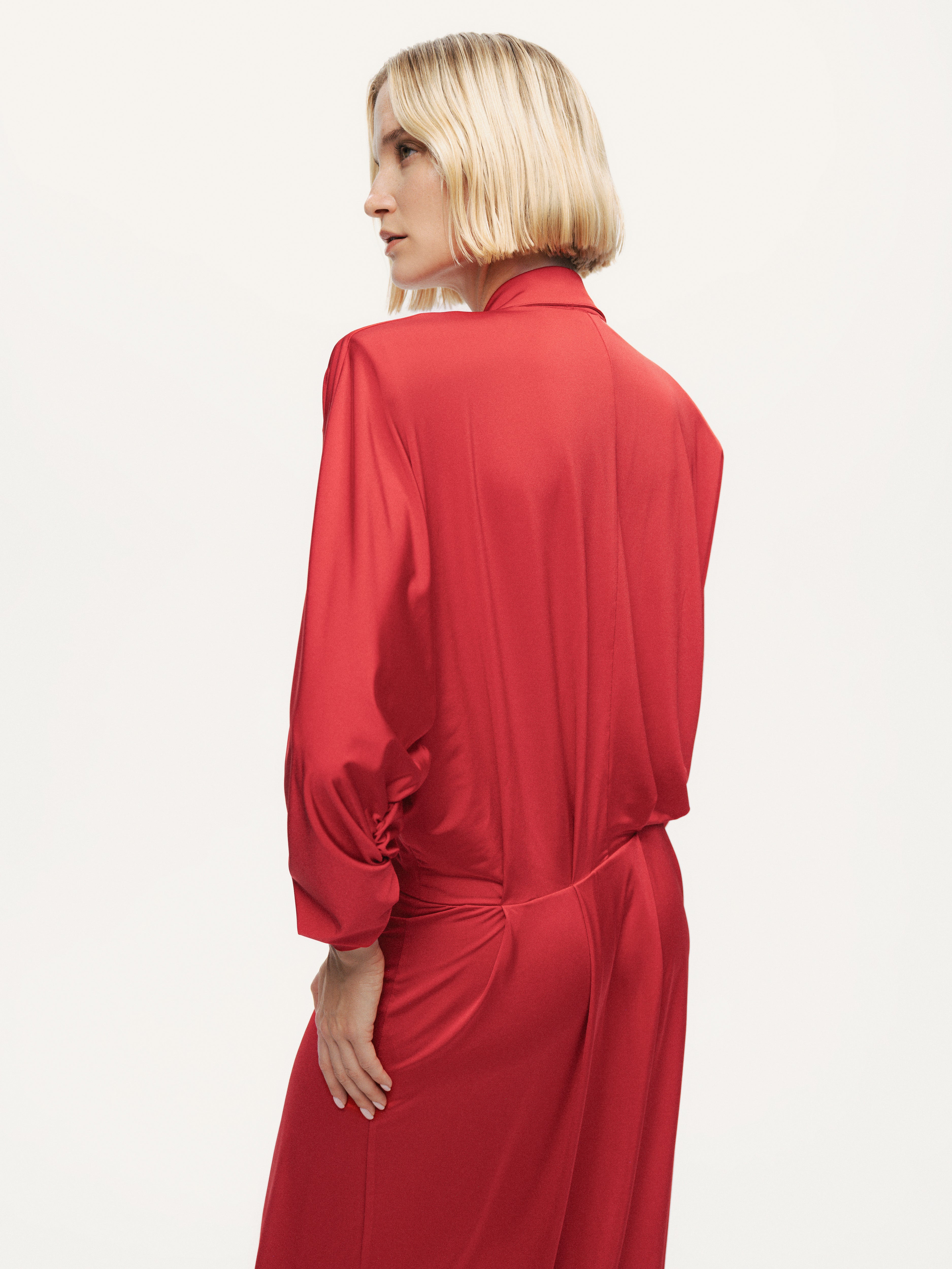 Shirt Collar Draped Maxi Dress