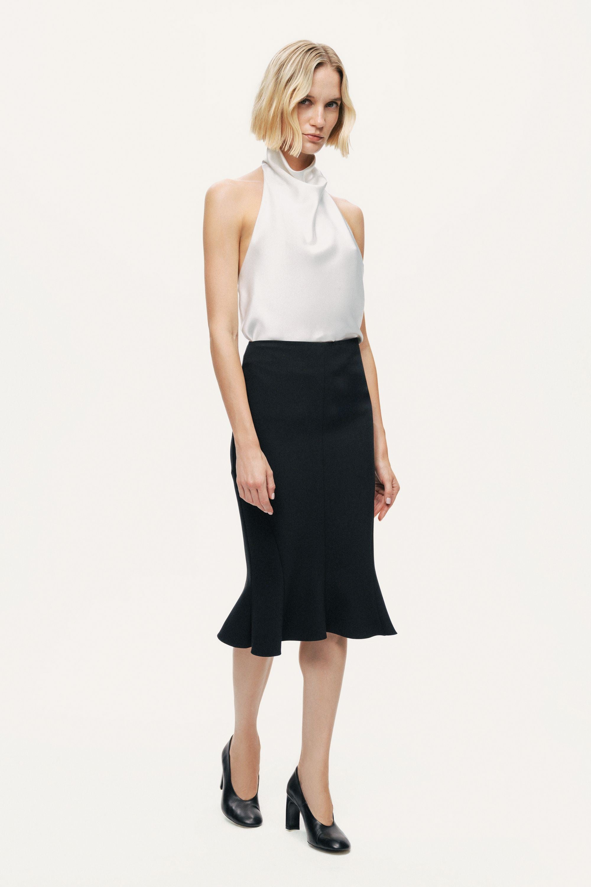 Flounced Hem Fishtail Midi Skirt