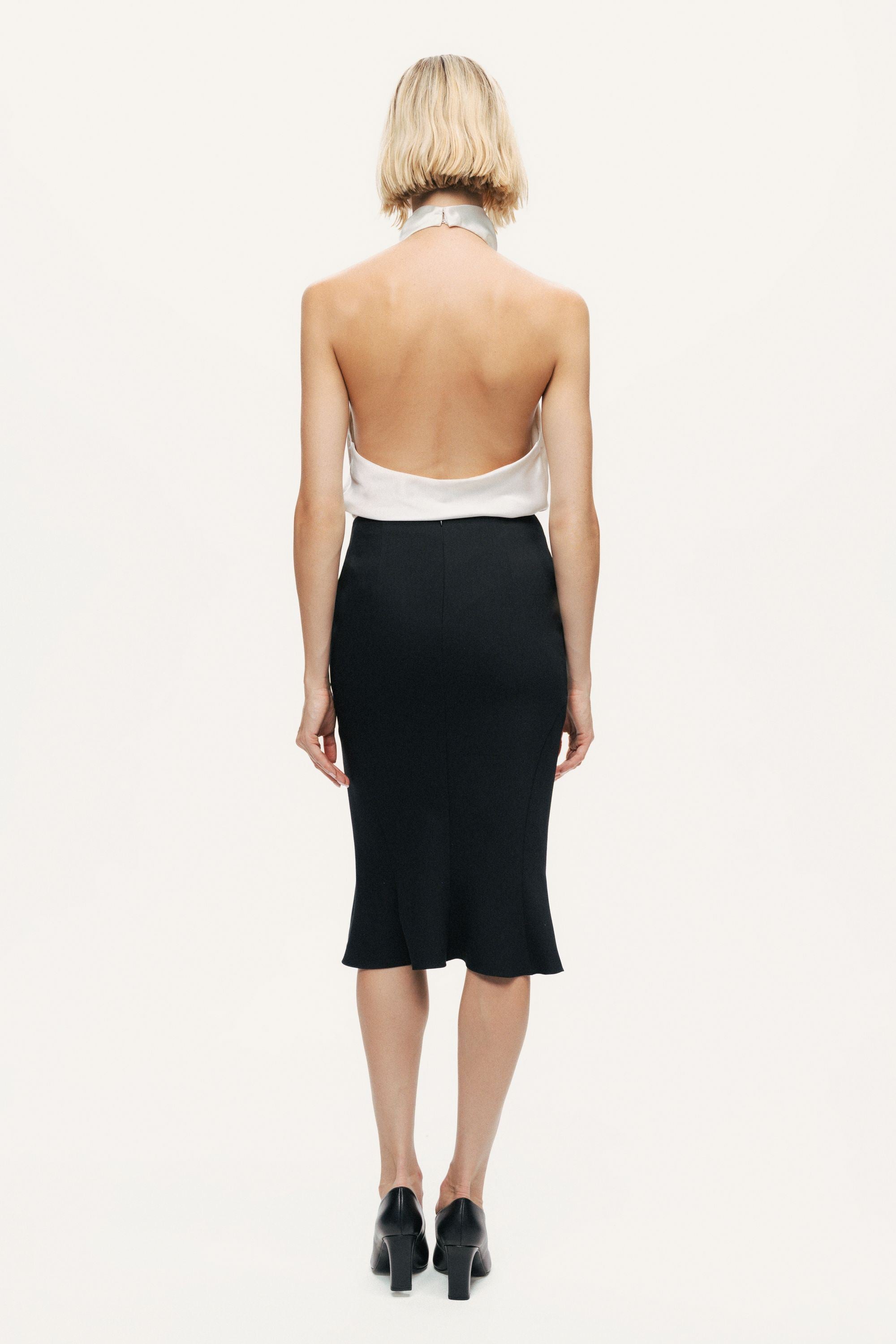 Flounced Hem Fishtail Midi Skirt