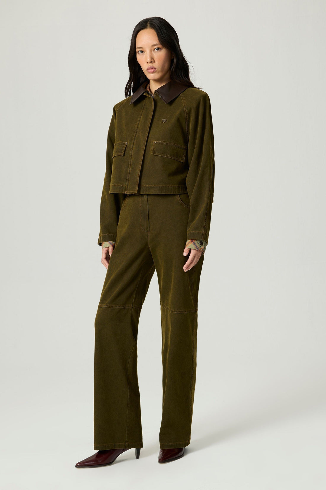 Contrast Collar Utility Cropped Jacket