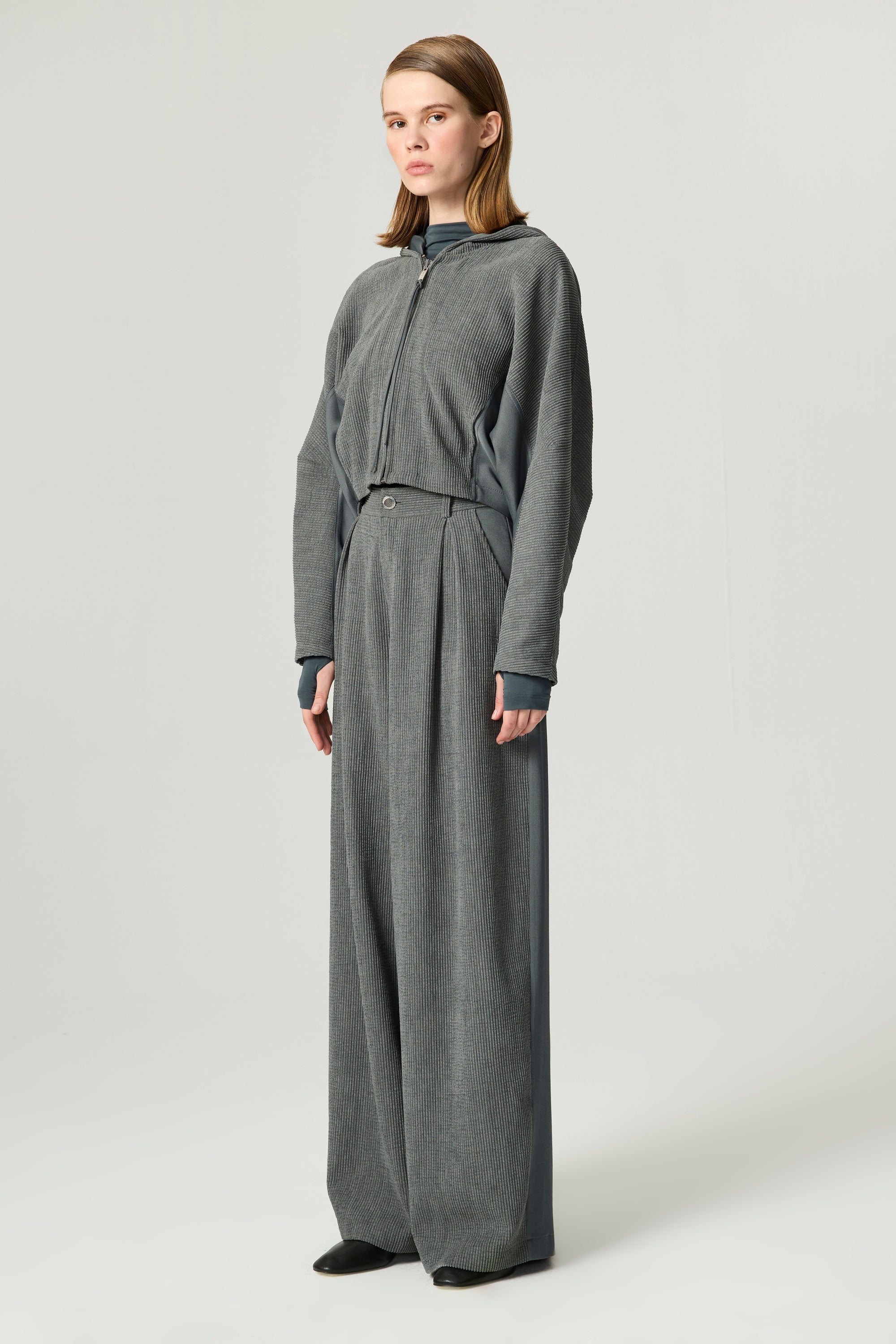 Ribbed Zip-Up Hoodie Jacket