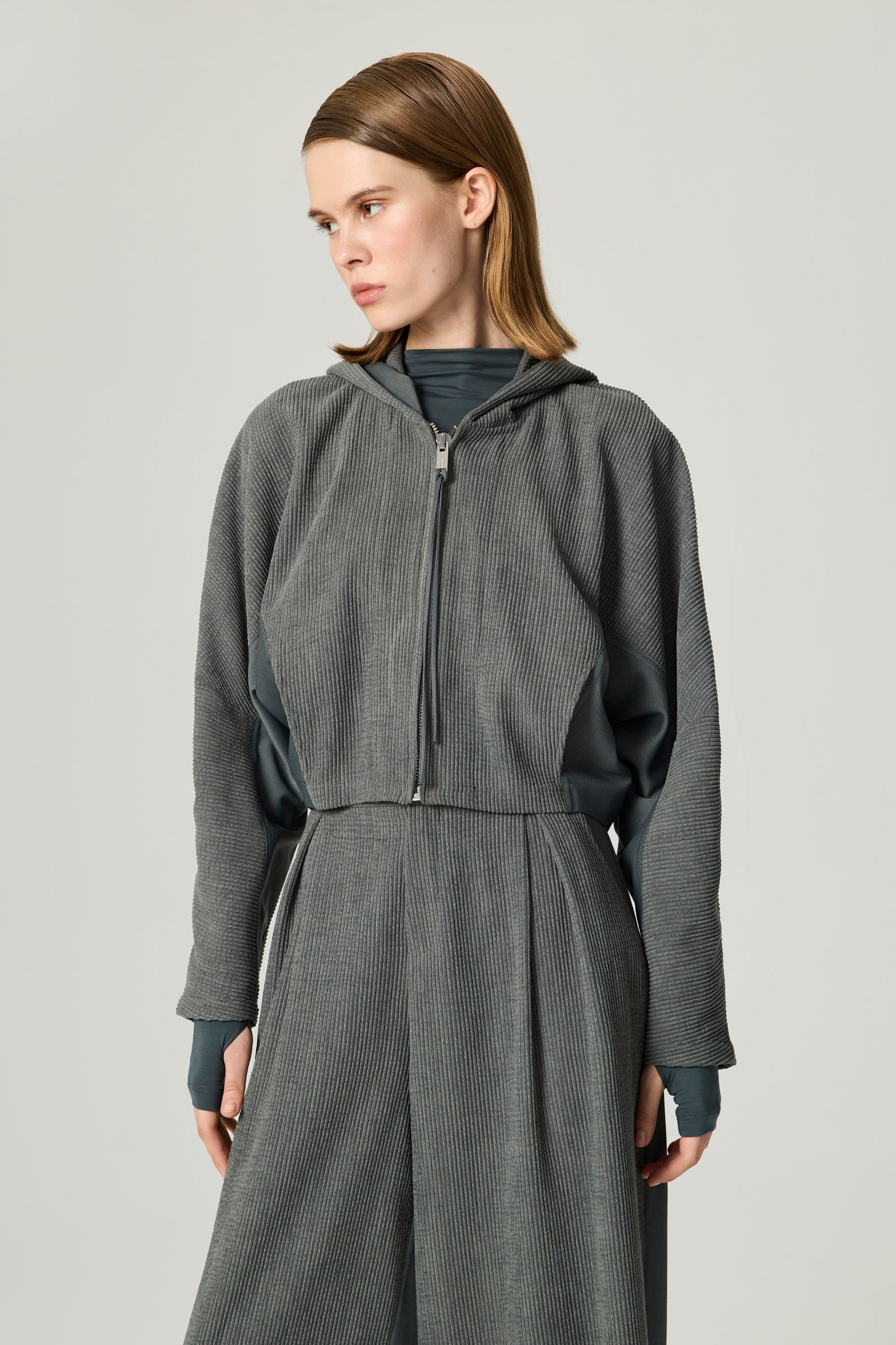 Ribbed Zip-Up Hoodie Jacket